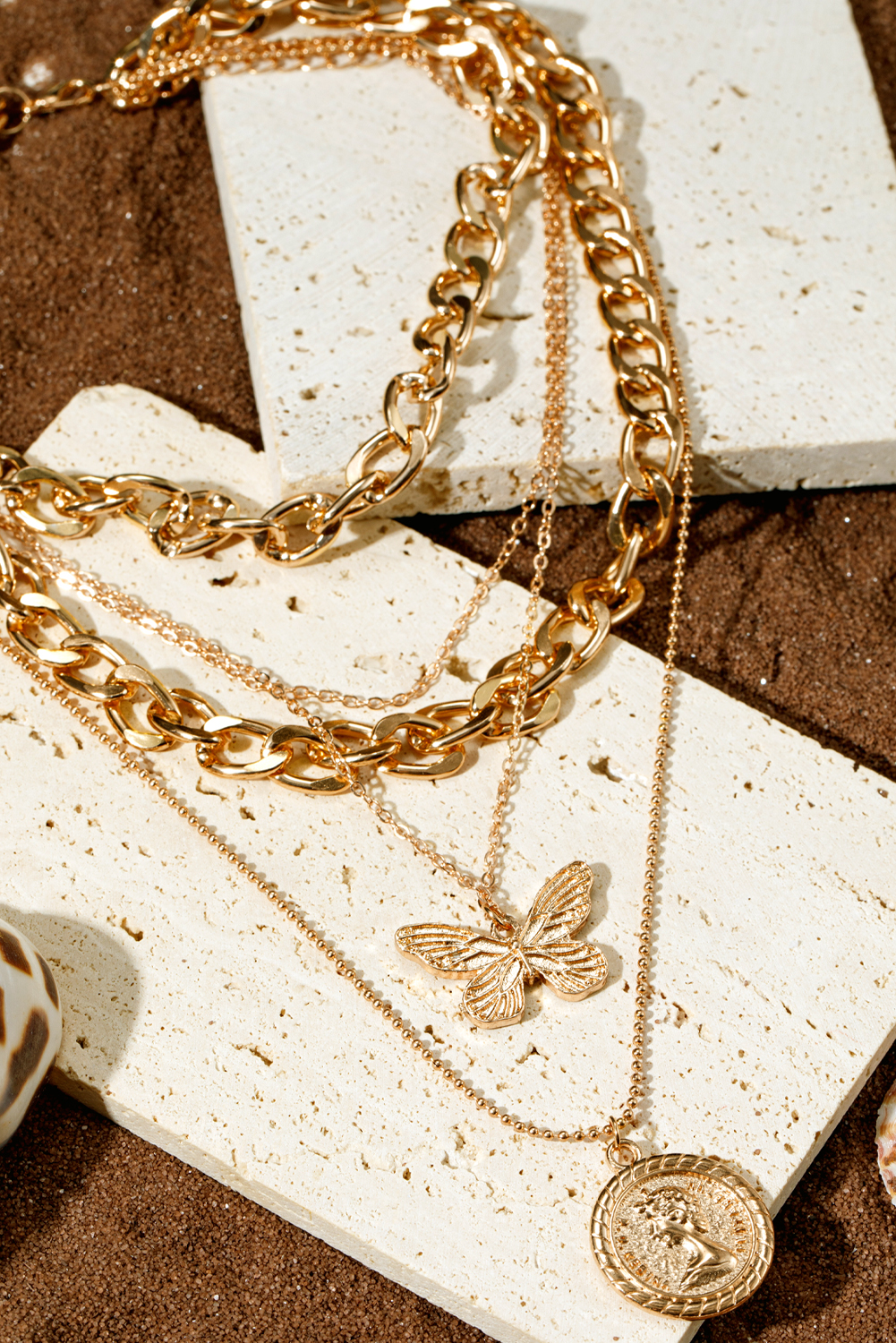 Gold Plated Alloy Multilayer Butterfly Charm Necklace