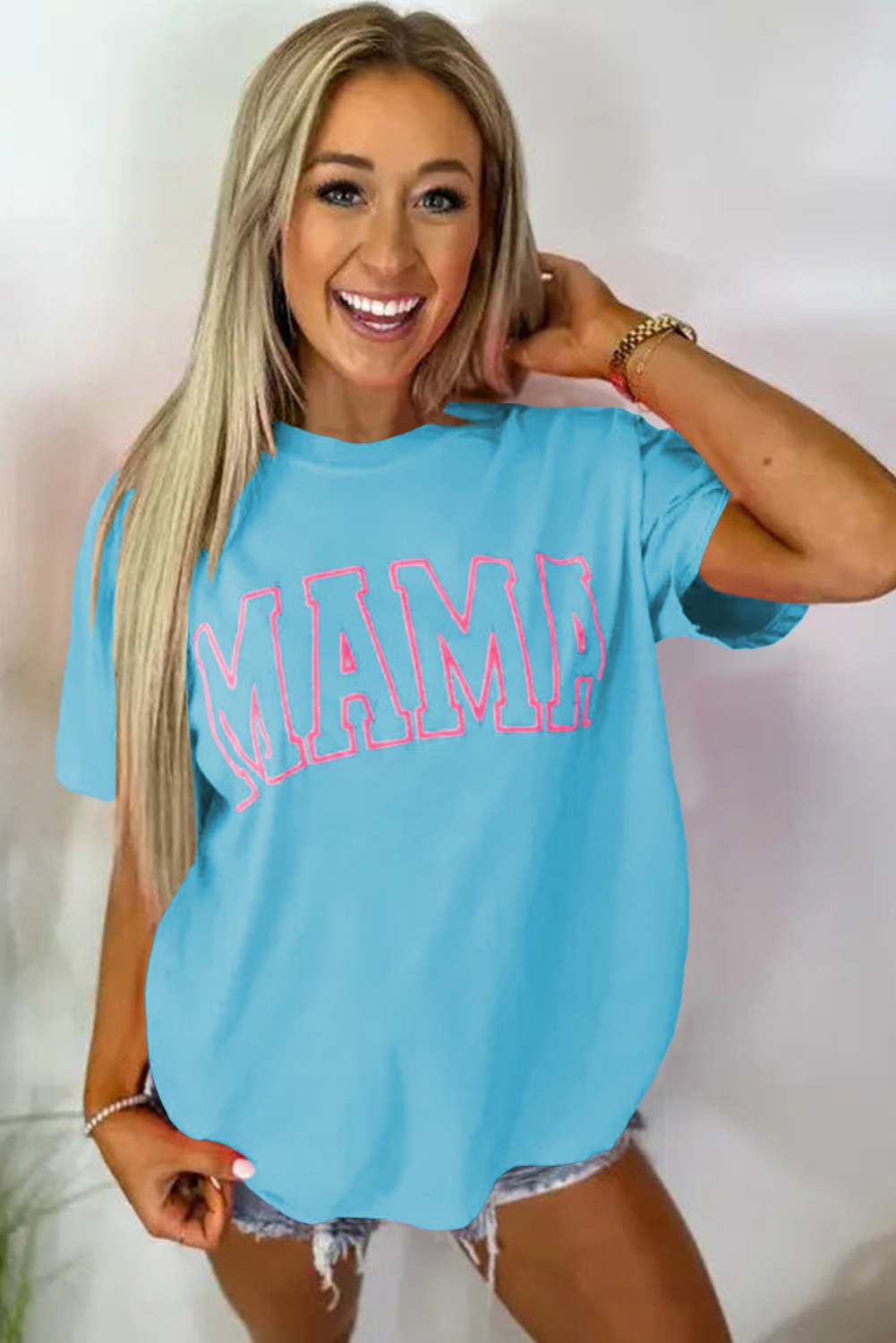 Black MAMA Letter Graphic Neon T Shirt