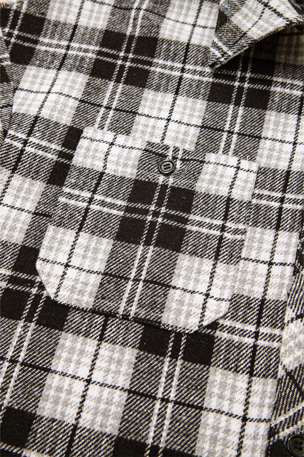 Black Plaid Print Chest Pockets Buttoned Shirt