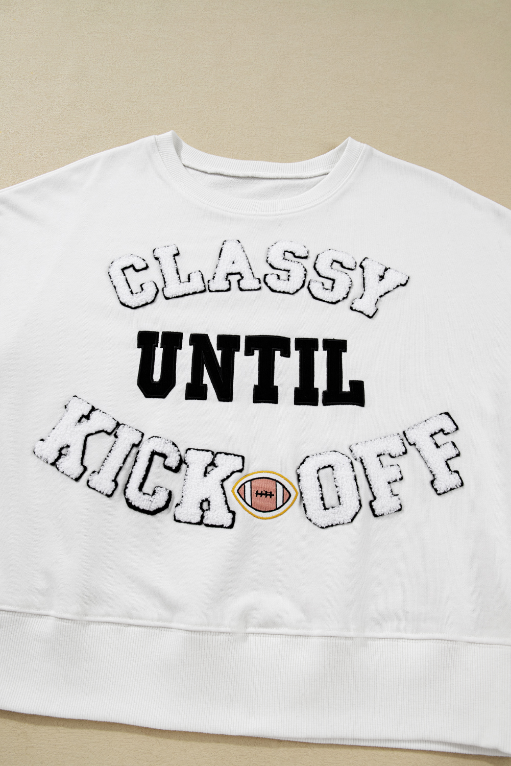 Black CLASSY UNTIL KICKOFF Plush Letter Patched Loose Sweatshirt