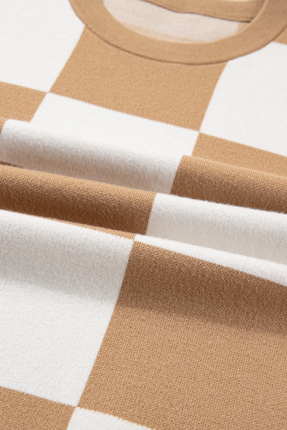 Black Checkered Pattern Loose Drop Shoulder Half Sleeve Sweater