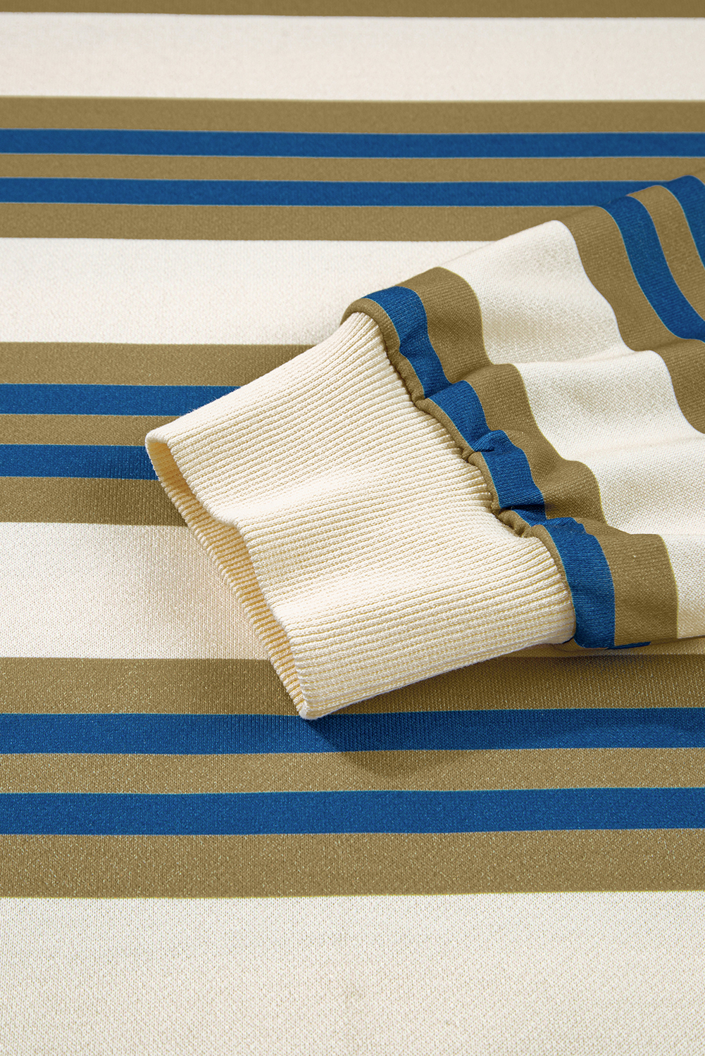 Khaki Stripe Crew Neck Drop Shoulder Pullover Sweatshirt