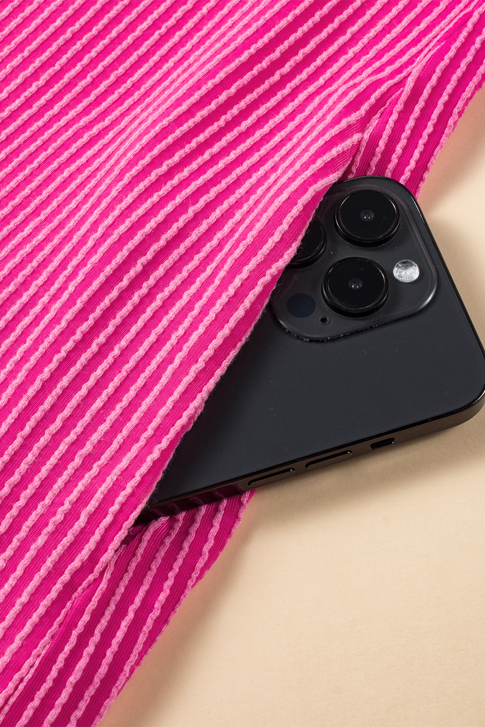 Bright Pink Striped Ribbed Knit T-shirt Shift Dress