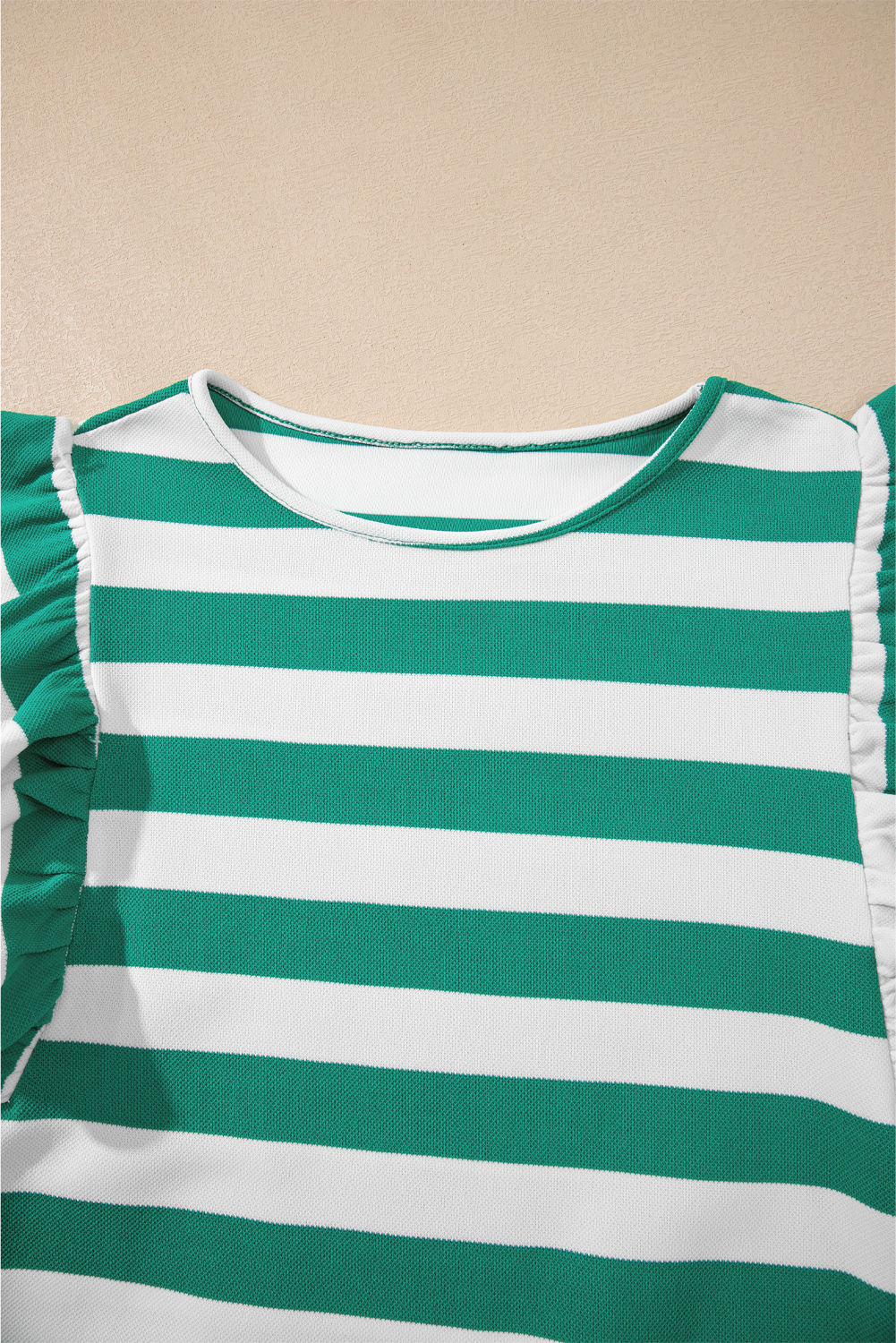 Green Stripe Flutter Sleeve Round Neck Shift Dress