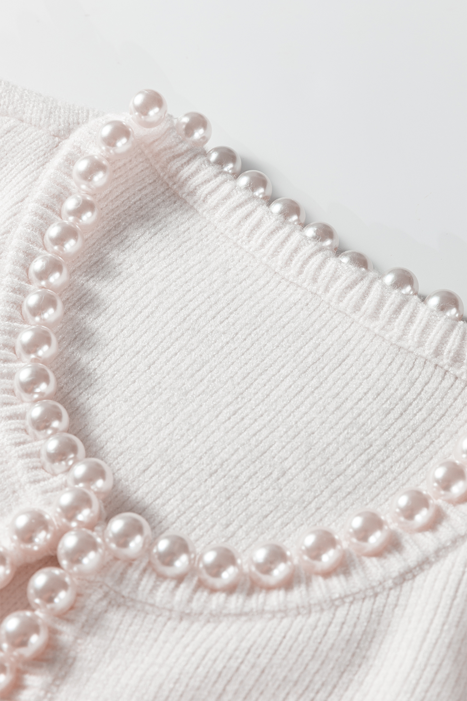 White Pearl Embellished Open Front Elegant Cardigan