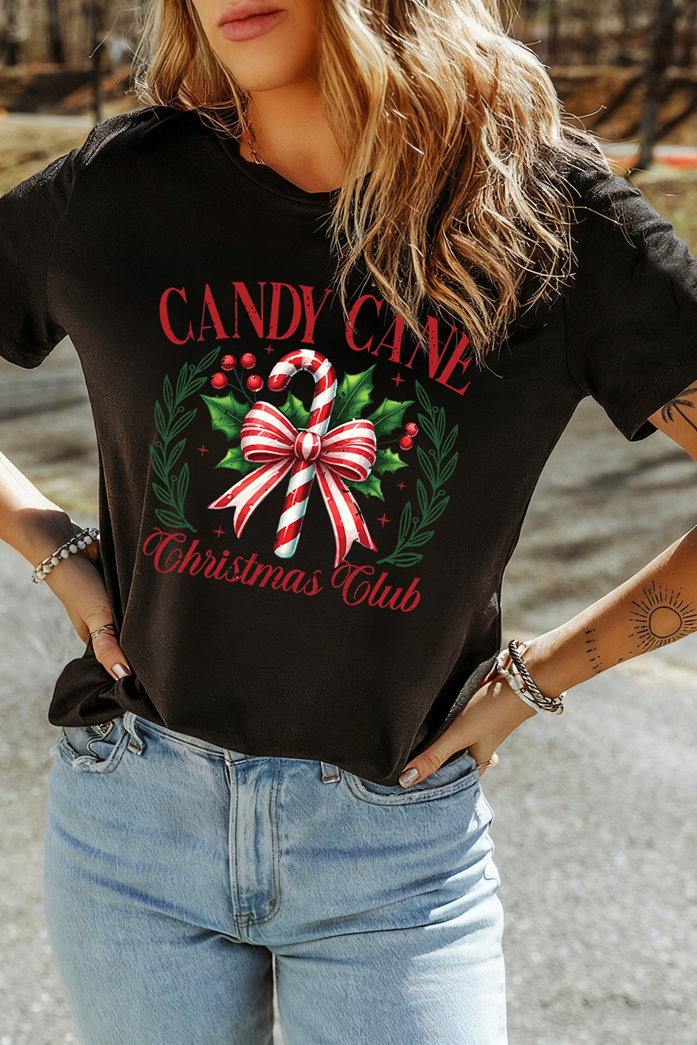 Black Candy Cane Christmas Club Custom Graphic T Shirt