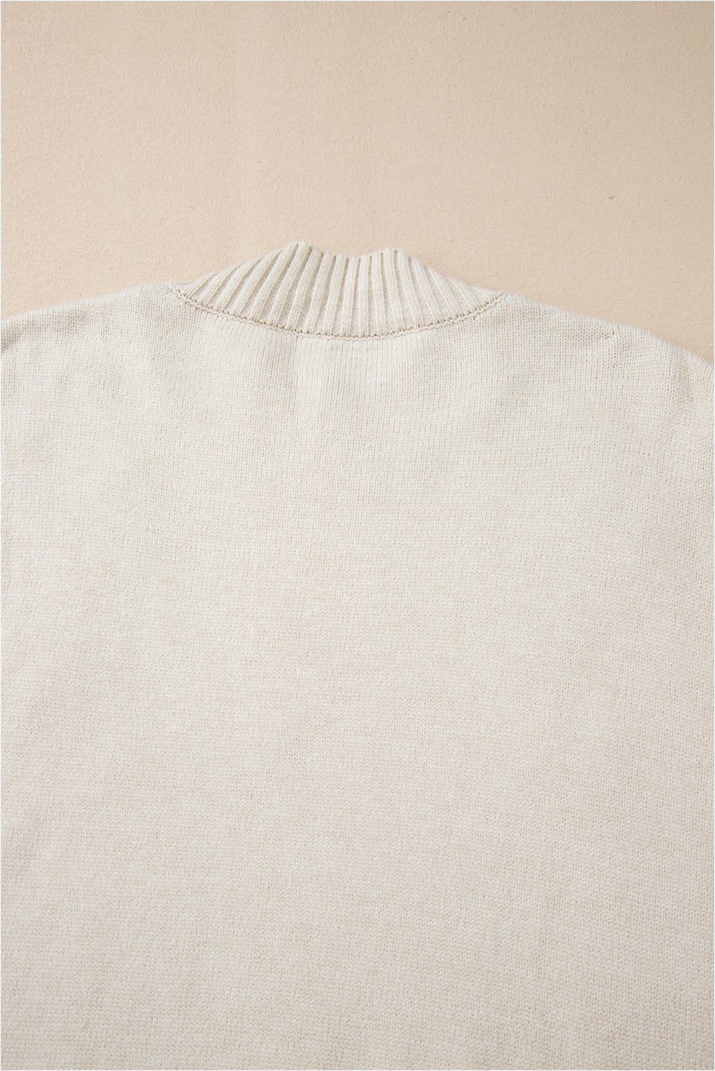 Beige Flower Stitching Mock Neck Sweater