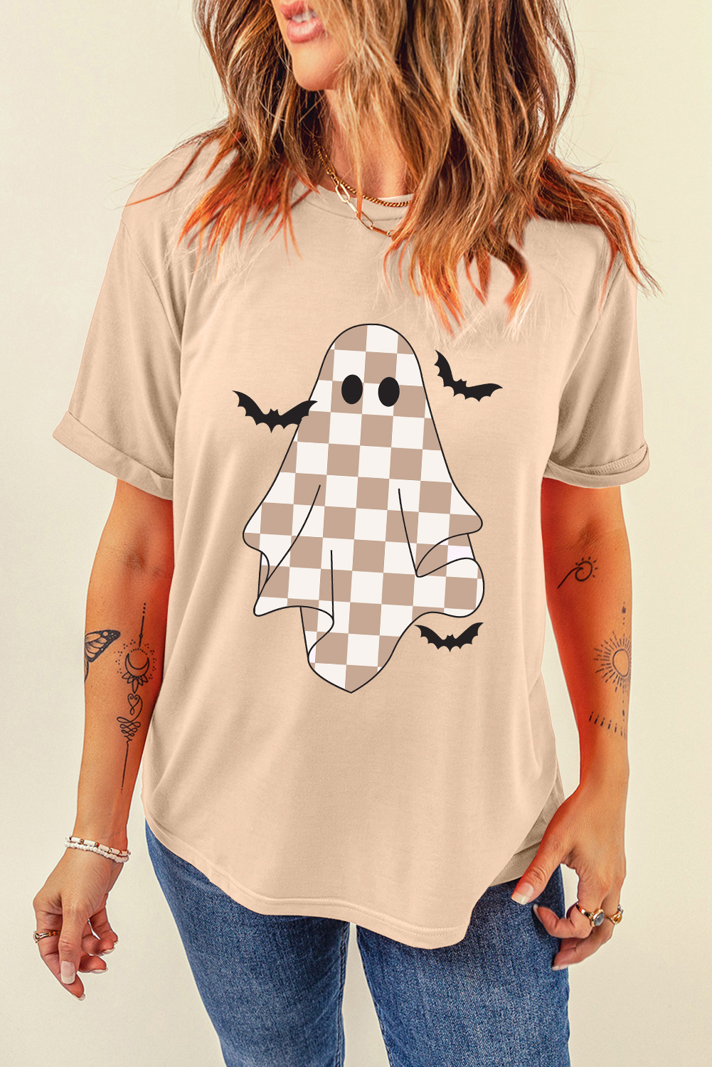 Khaki Ghost Bat Halloween Holiday Graphic Tee