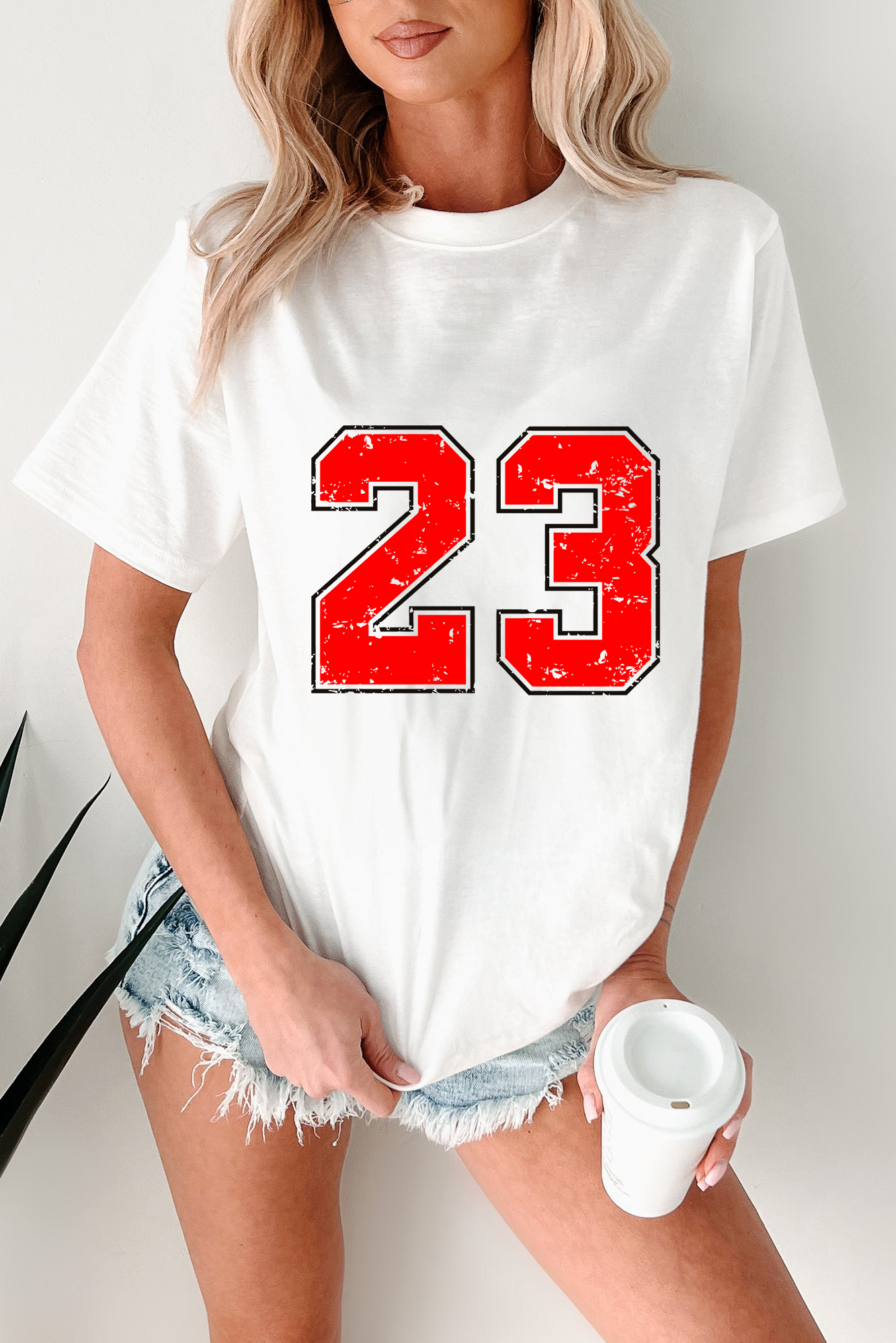 White Number 23 Cracking Print Casual T Shirt