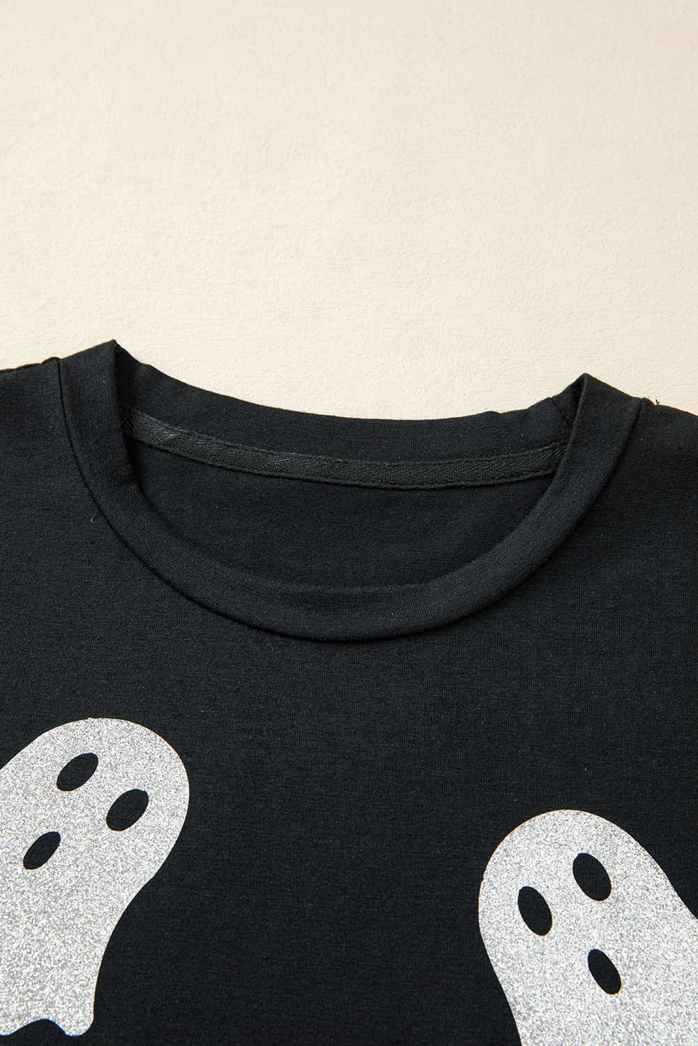 Wisteria Glitter Trim Chenille Ghost Patched Halloween Graphic Tee