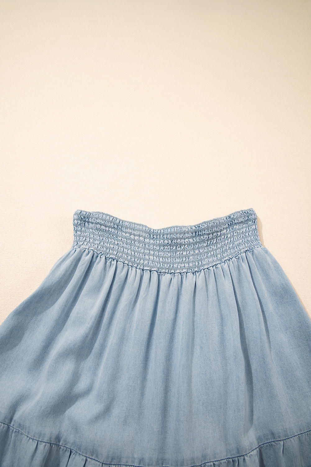 Beau Blue Tiered Smocked High Waist Denim Maxi Skirt