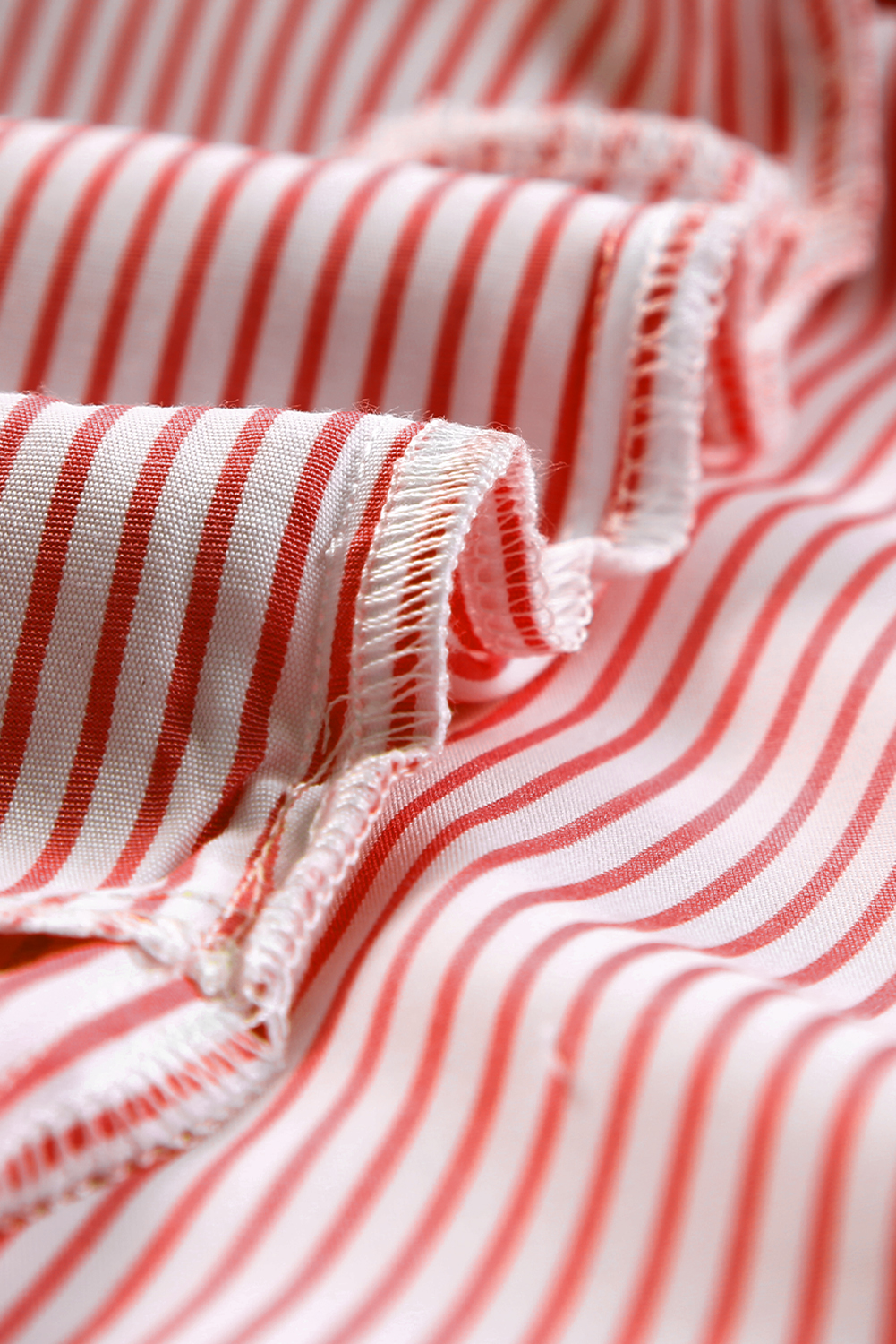 Red Stripe Smocked Cuffed Striped Boyfriend Shirt with Pocket