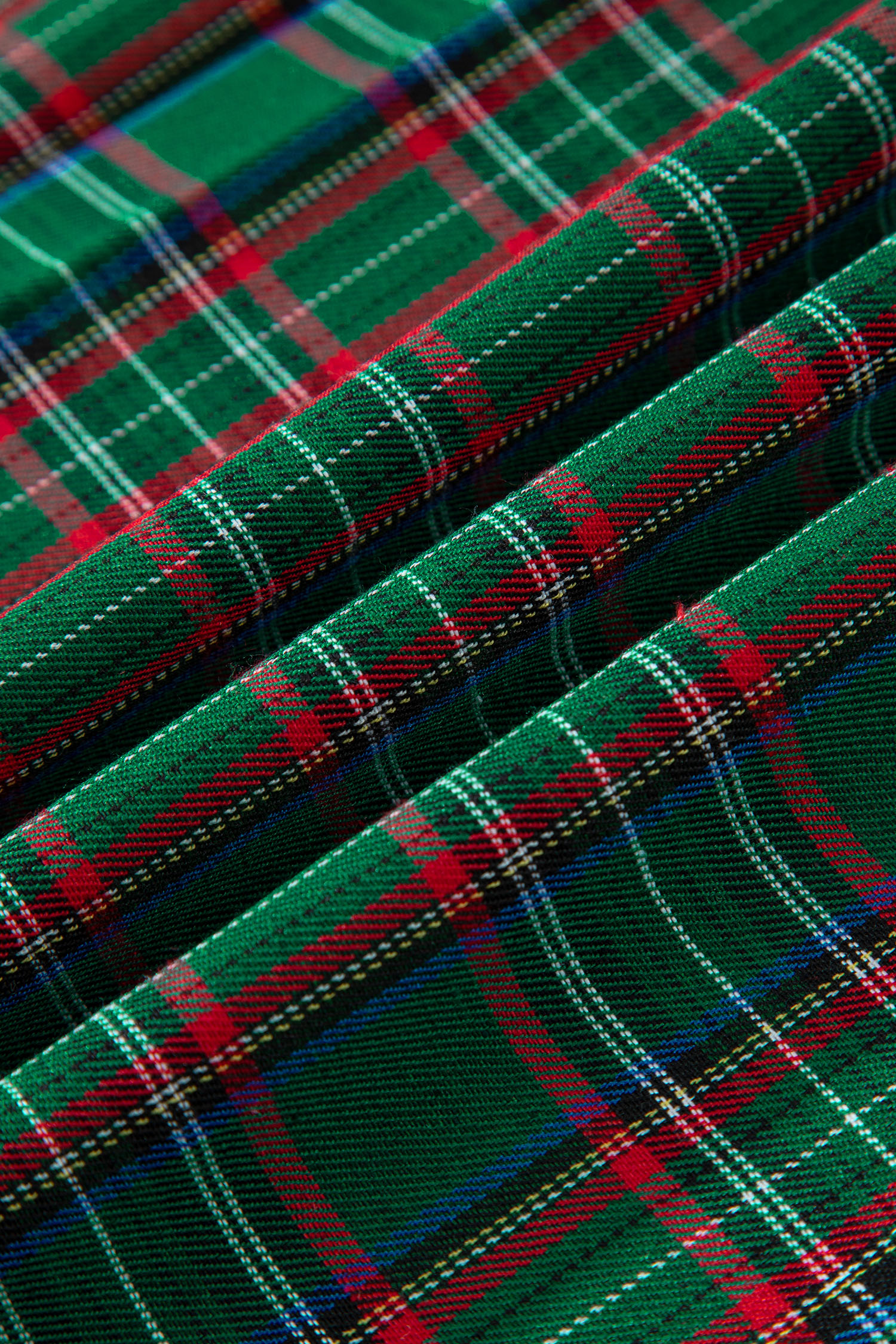 Red Tartan Plaid Square Neck Puff Sleeve Knot Waist Flared Midi Dress