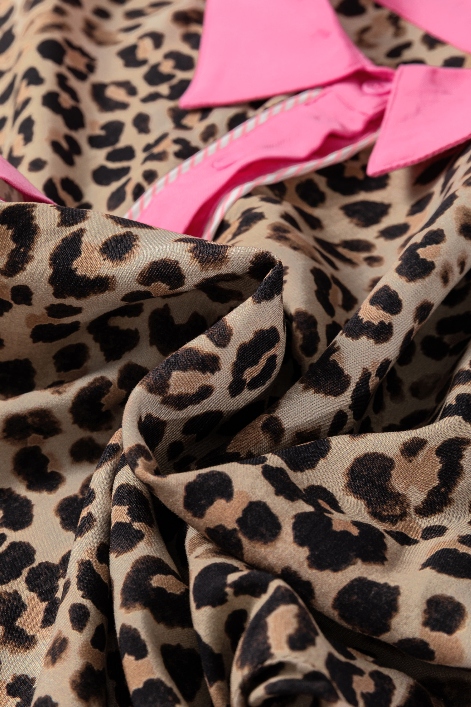 Brown Contrast Trim Leopard Top and Pant Set