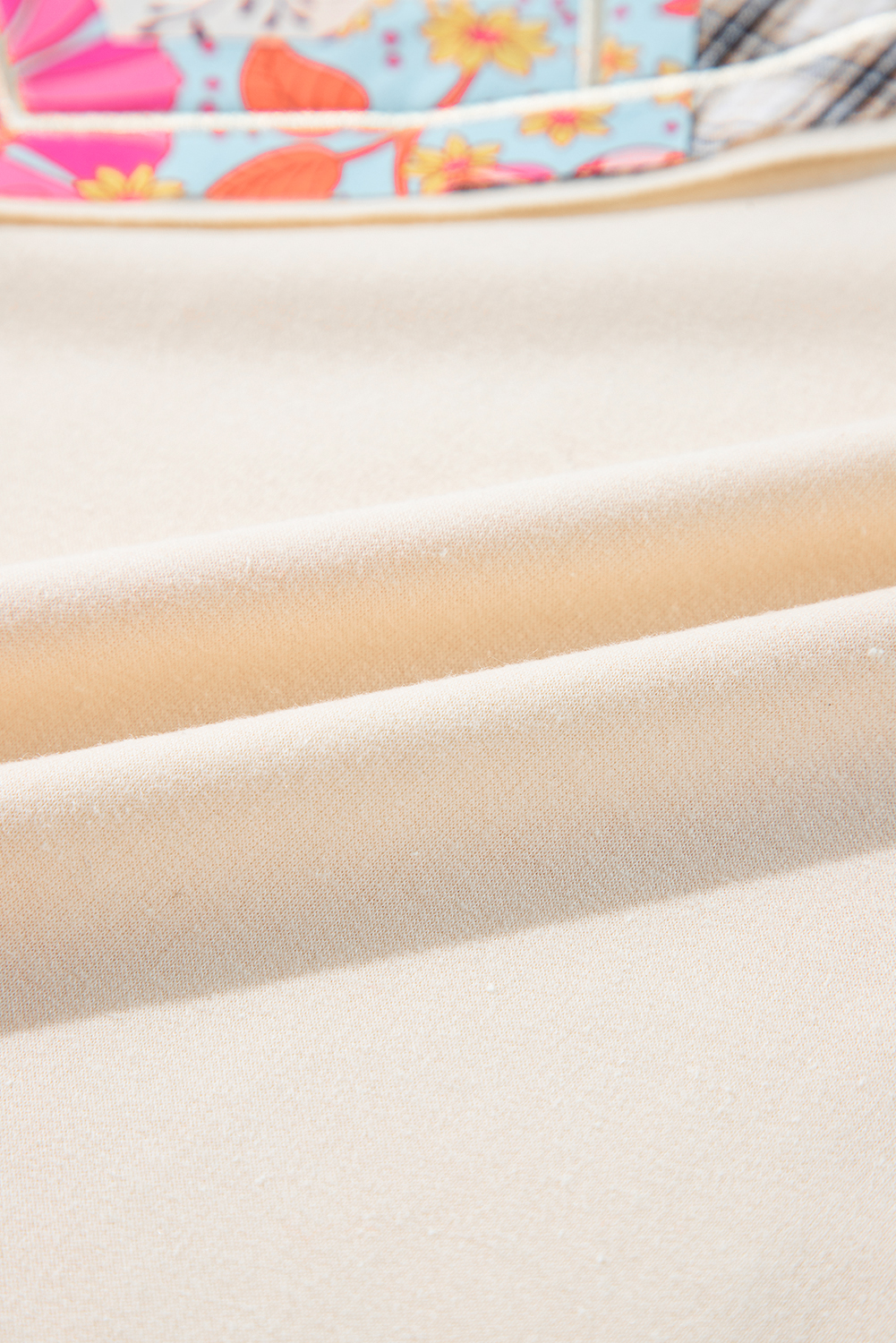 Beige Flower Patch Graphic Exposed Seam Wide Sleeve Top