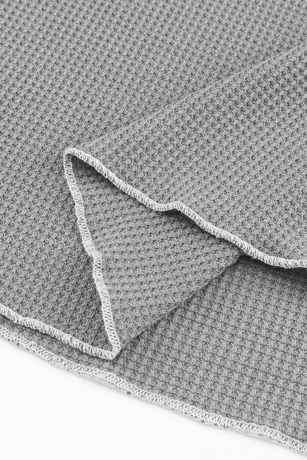 Smoke Gray Textured Round Neck Long Sleeve Top