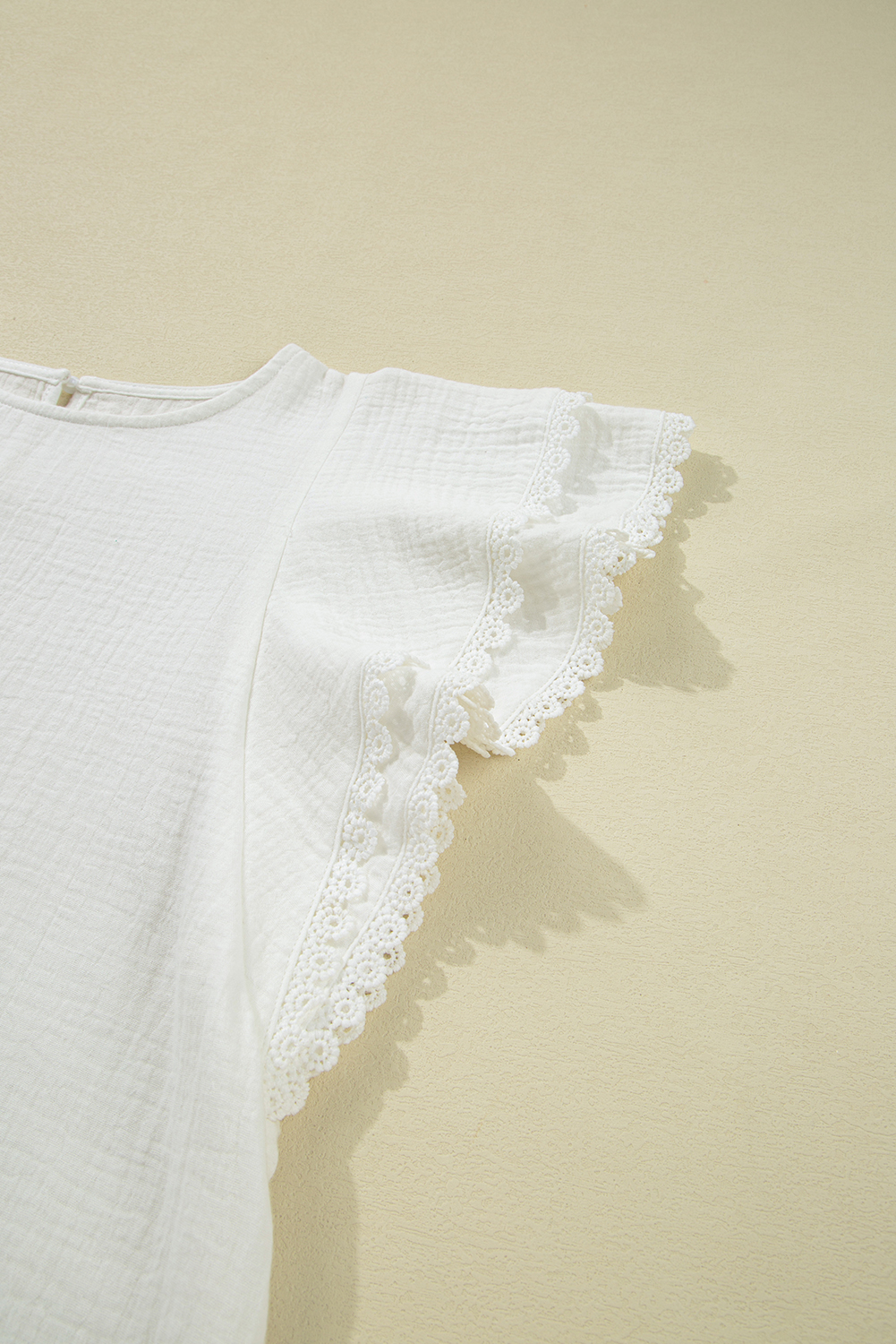 White Crinkled Layered Ruffled Flutter Sleeve Blouse