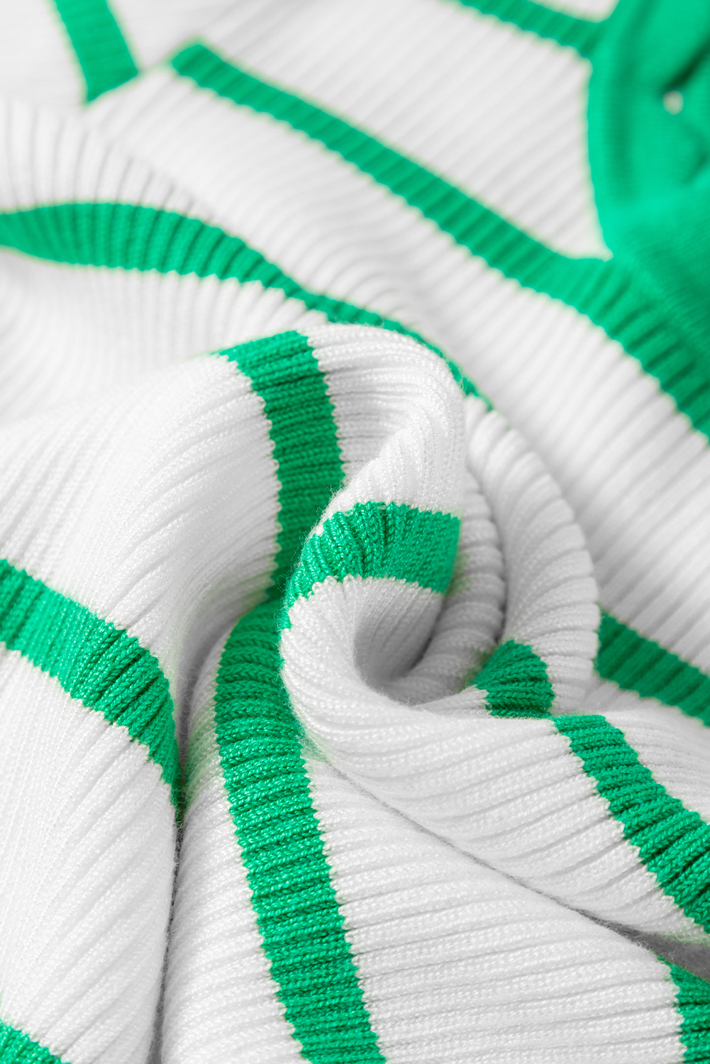 Black white Scalloped Trim U Neck Striped Ribbed Slim Sweater