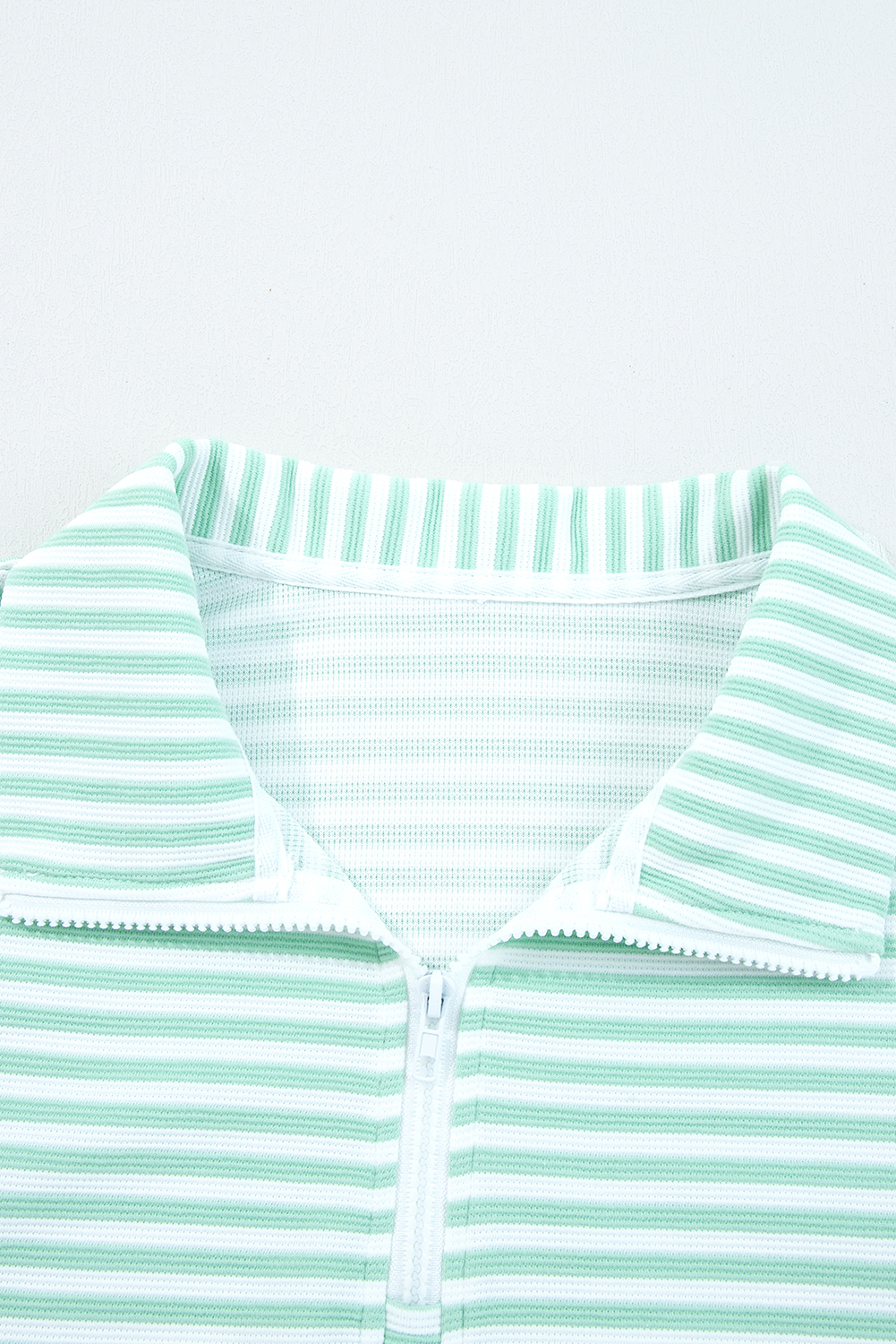 Green Stripe Quarter Zip Collar Pullover Long Sleeve Top