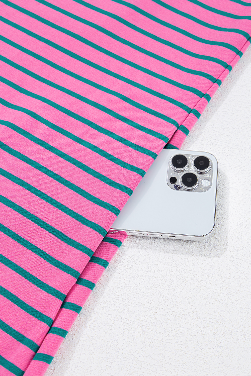 Pink Stripe Collared V Neck Puff Sleeve T Shirt Dress