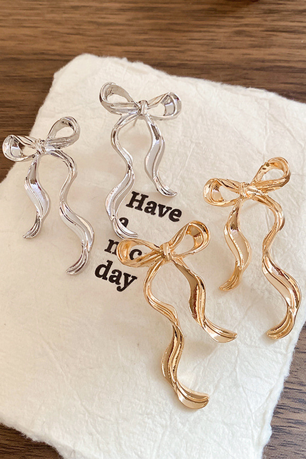 Gold Bow Knot Shape Plated Alloy Stud Earrings