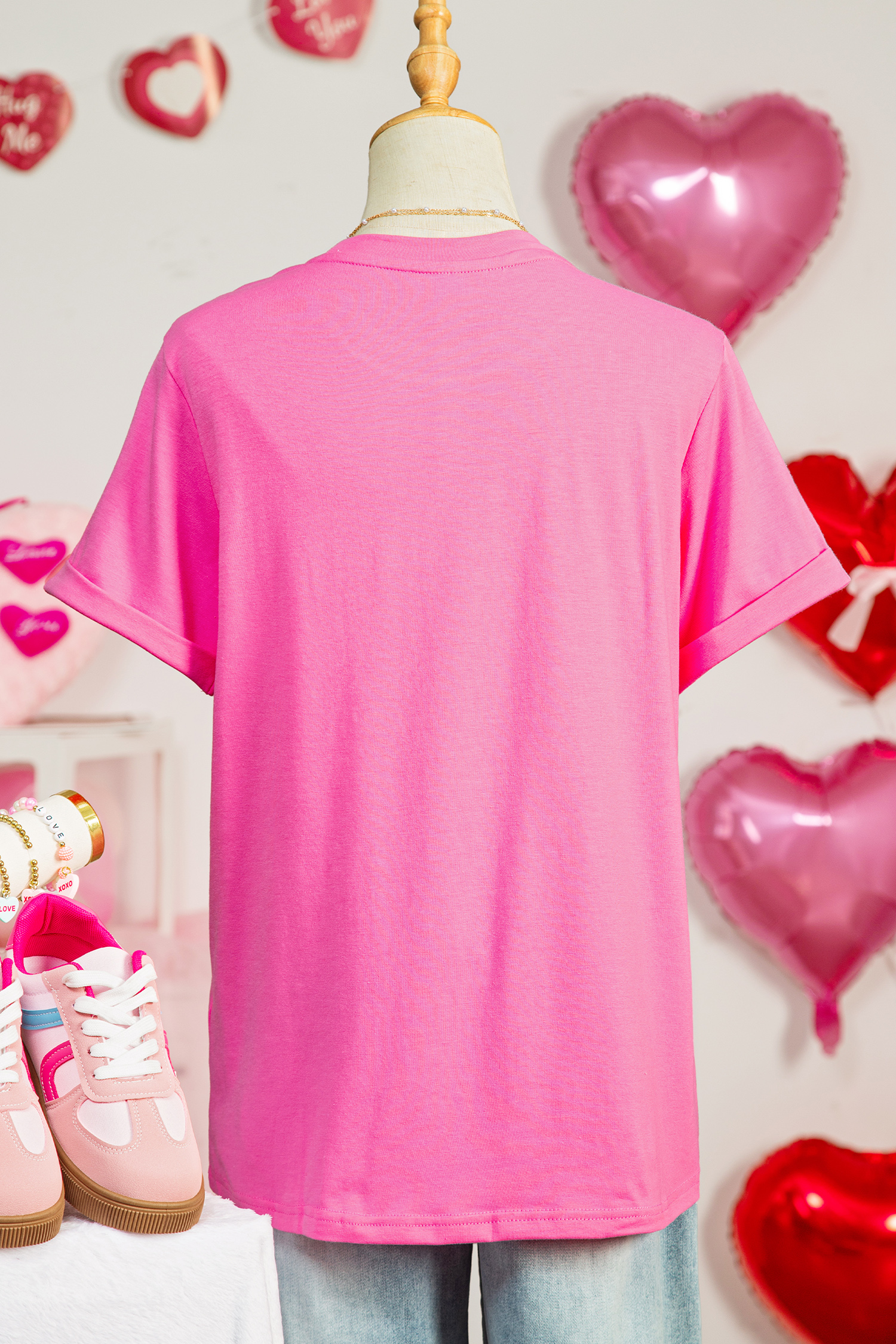 Sachet Pink Sequined XOXO Graphic Valentine T Shirt