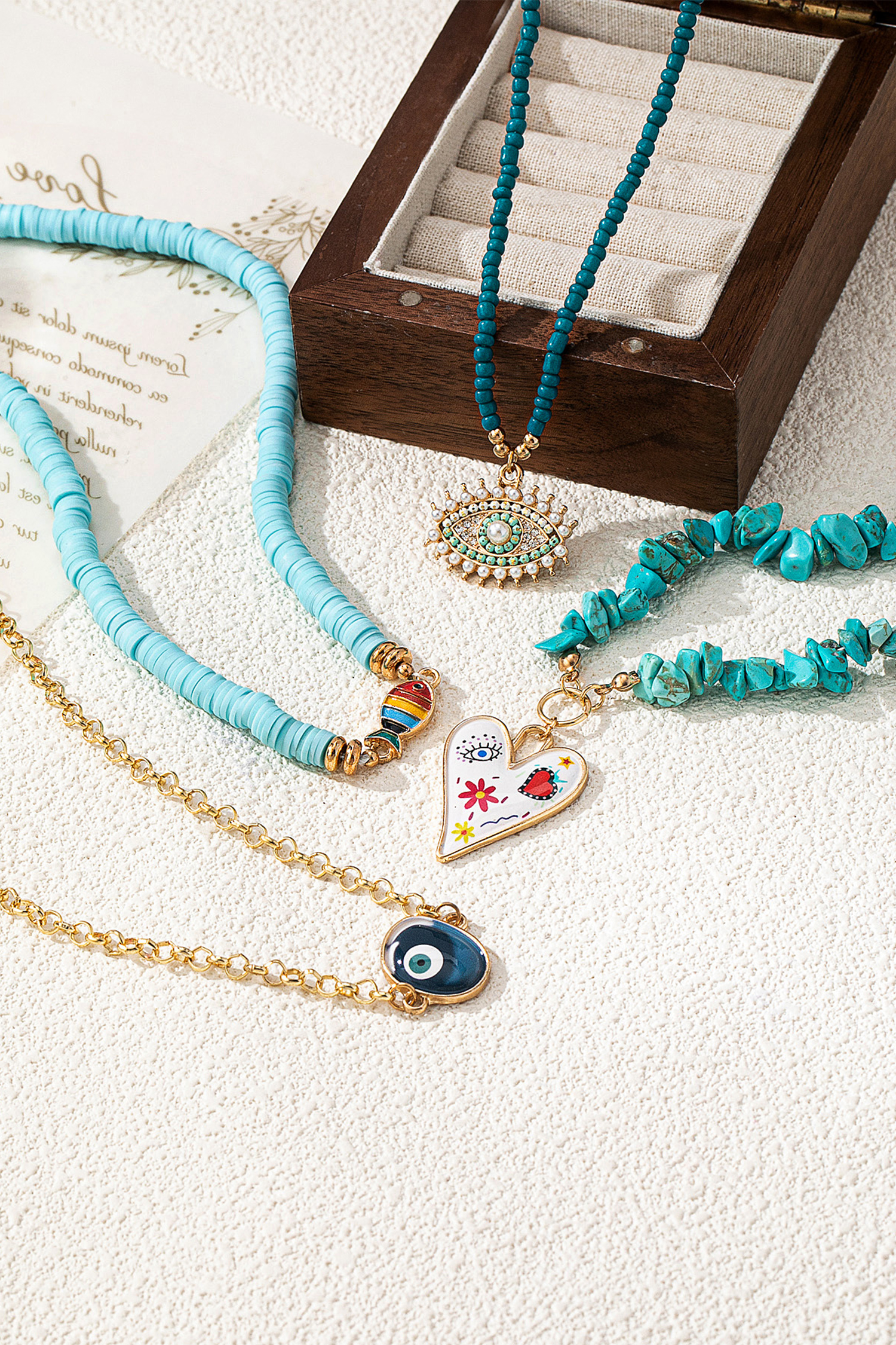 Turquoise 4 Pieces Stackable Boho Necklace Set