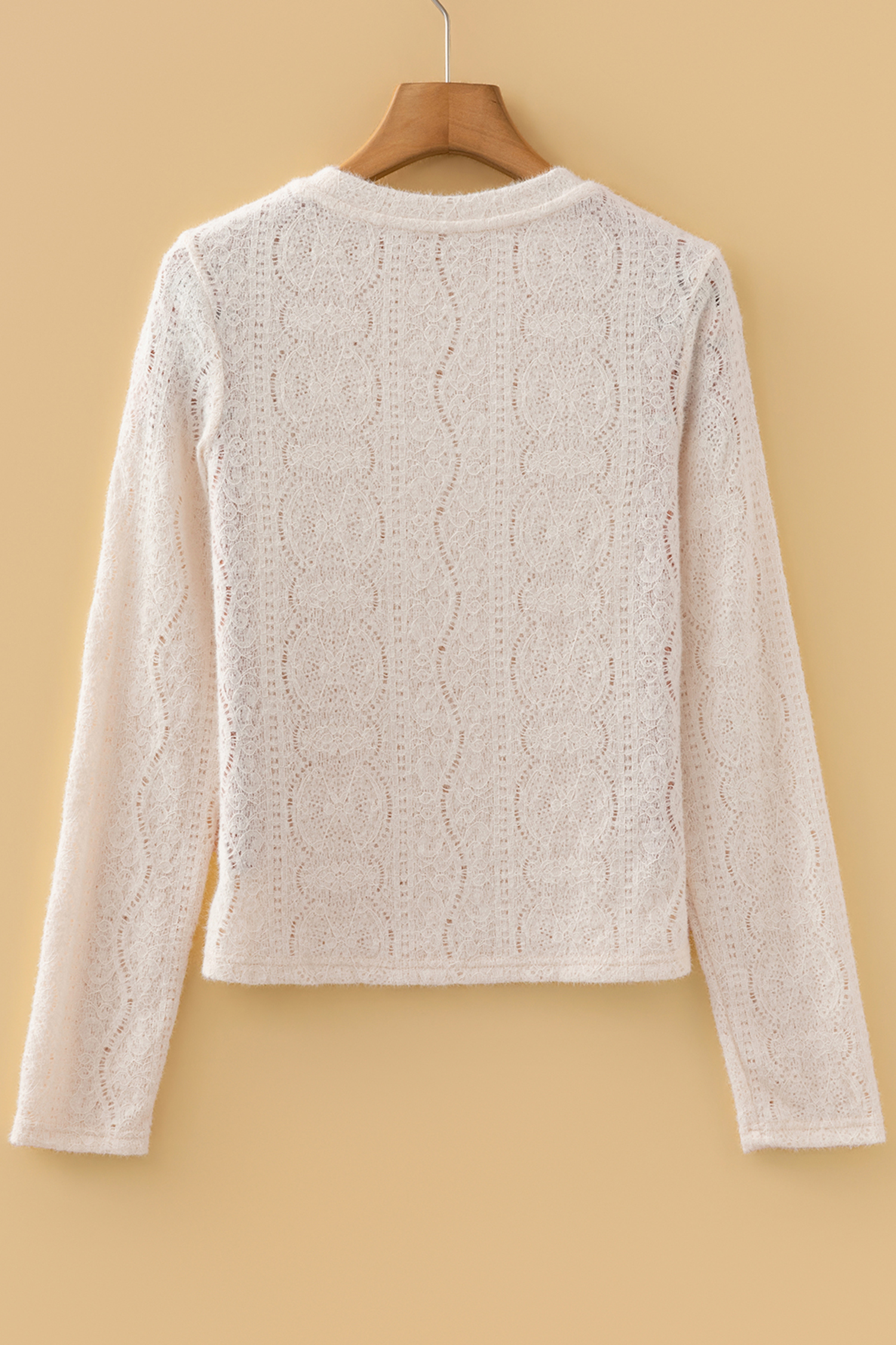 Light Pink Semi Sheer Lace Long Sleeve Cropped Top