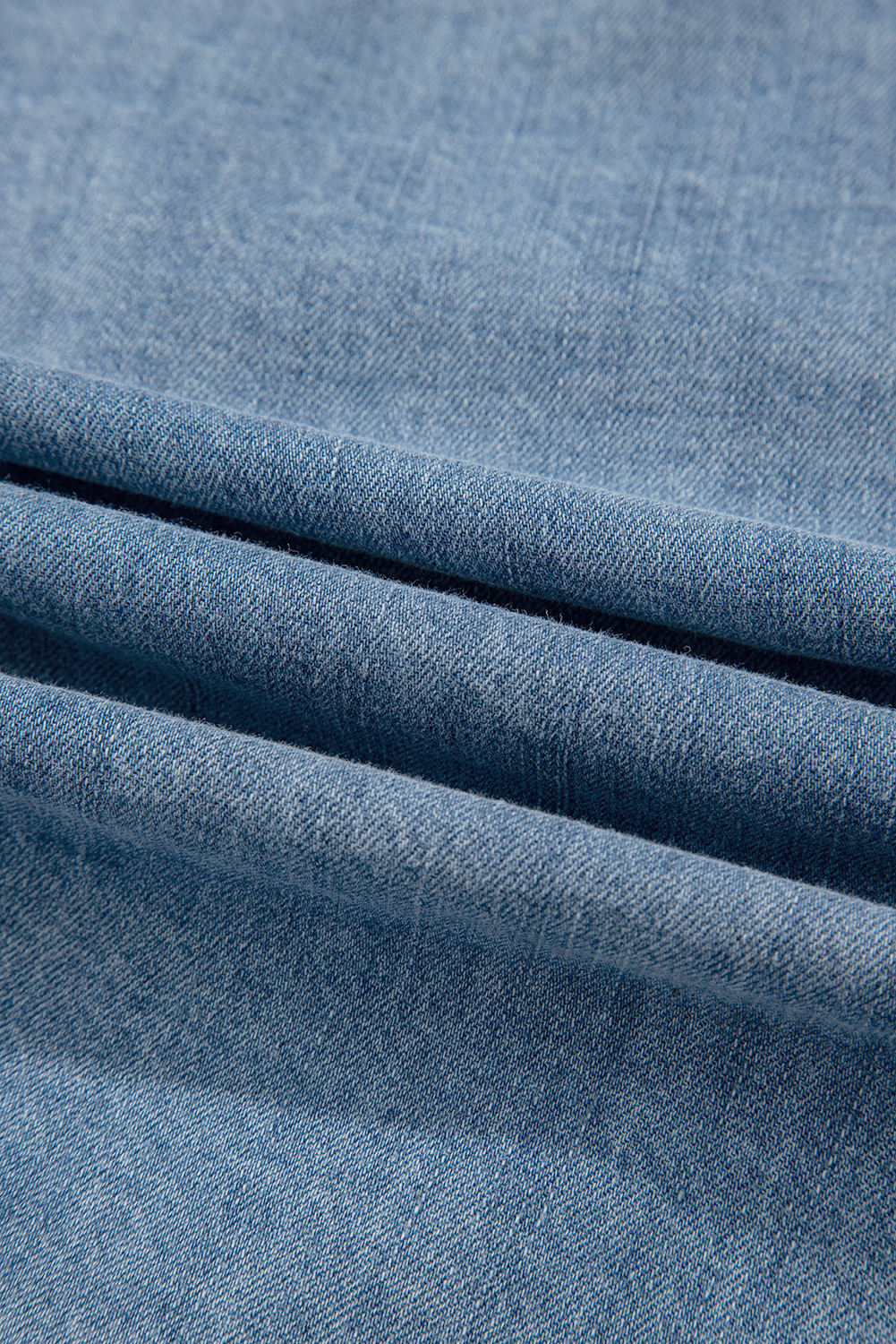 Dusk Blue Tied Front Long Puff Sleeve Denim Top