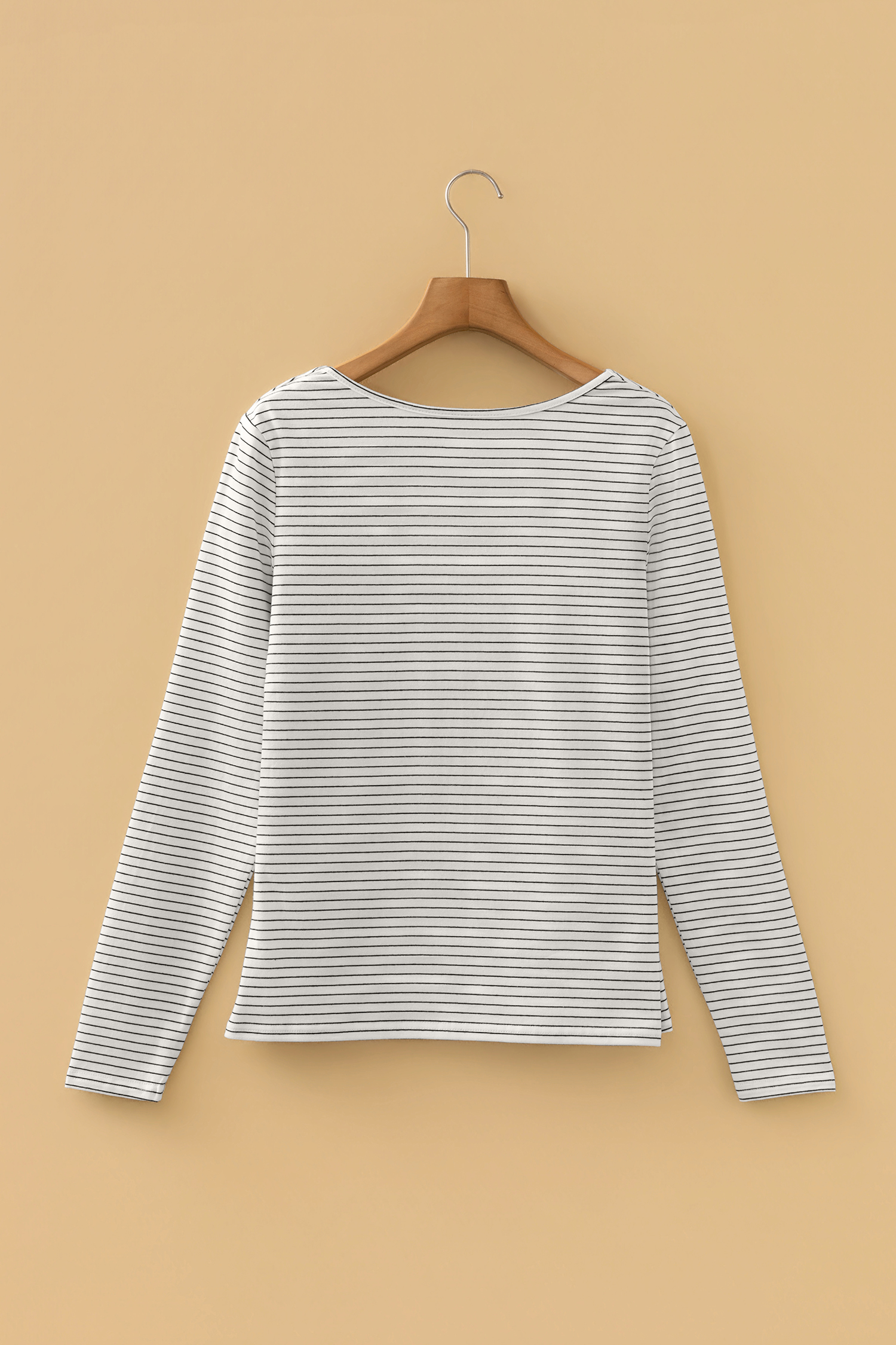 Brown Stripe Square Neck Long Sleeve Top
