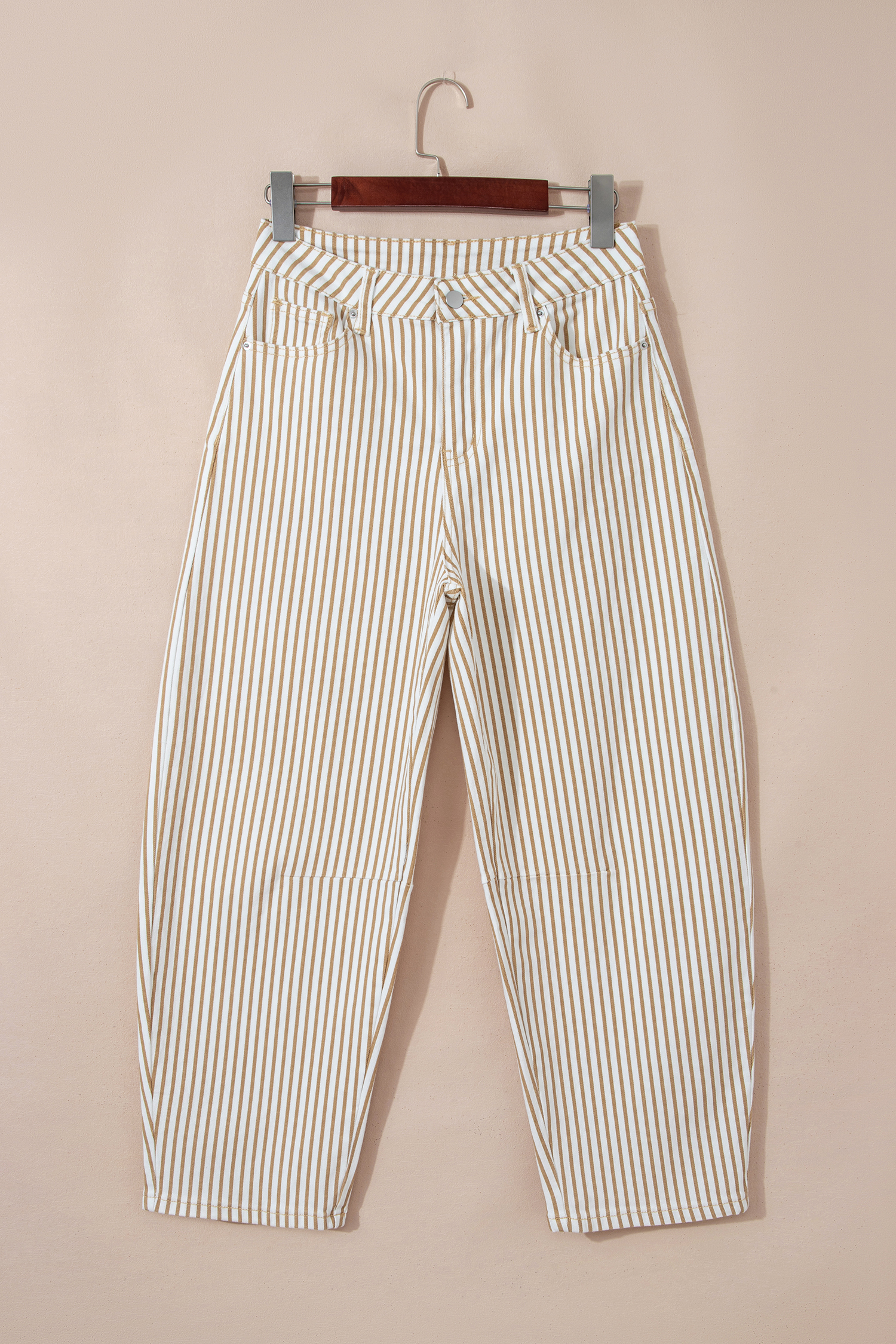 Khaki Stripe Casual Barrel Jeans
