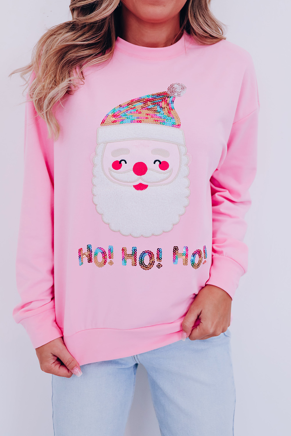 Fiery Red Santa Claus Sequin Graphic Sweatshirt