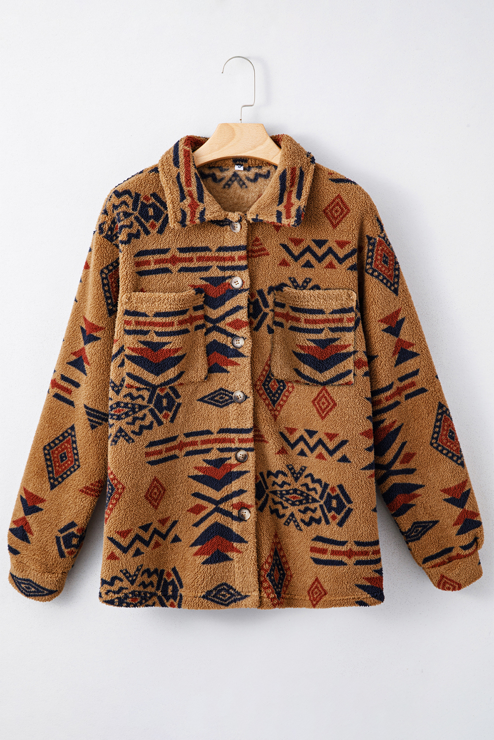 Khaki Western Aztec Pattern Fleece Shacket