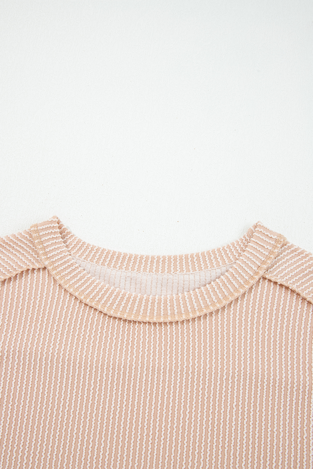 Dark Khaki Twist Ribbed Exposed Seam Detail Long Sleeve Loose Top