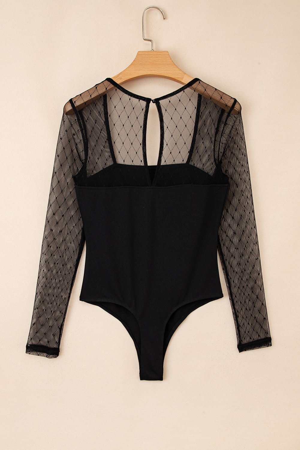 Black Polka Dot Mesh Long Sleeve Square Neck Bodysuit