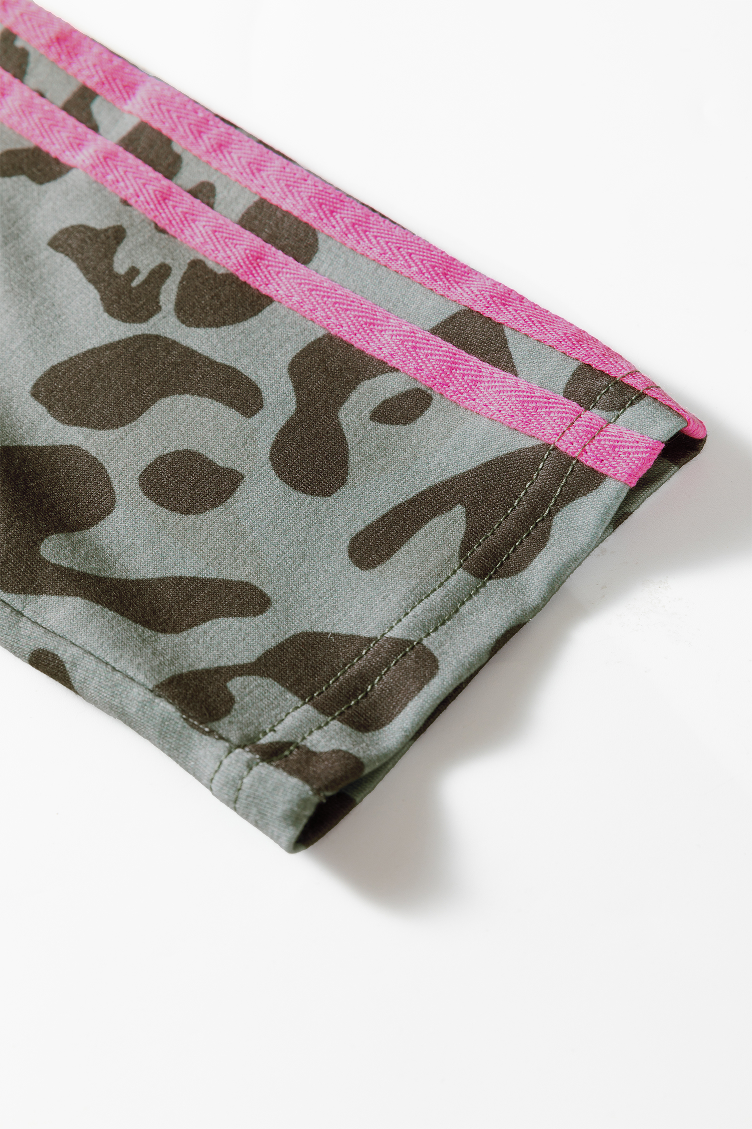 Gray Leopard Print Varsity Striped Trim Long Sleeve Top