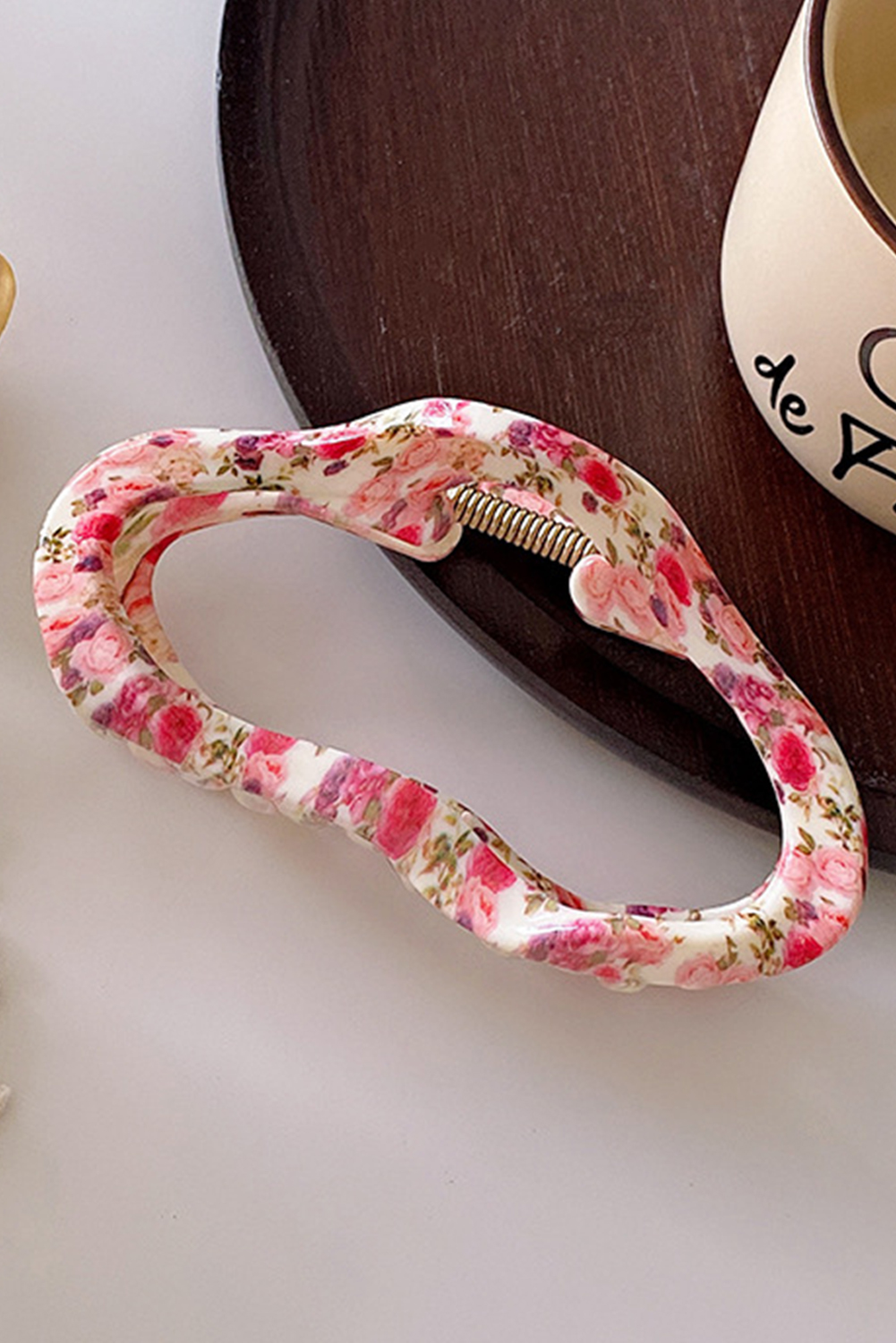 Strawberry Pink Flower Print Cut Out Cloud Shape Hair Claw Clip