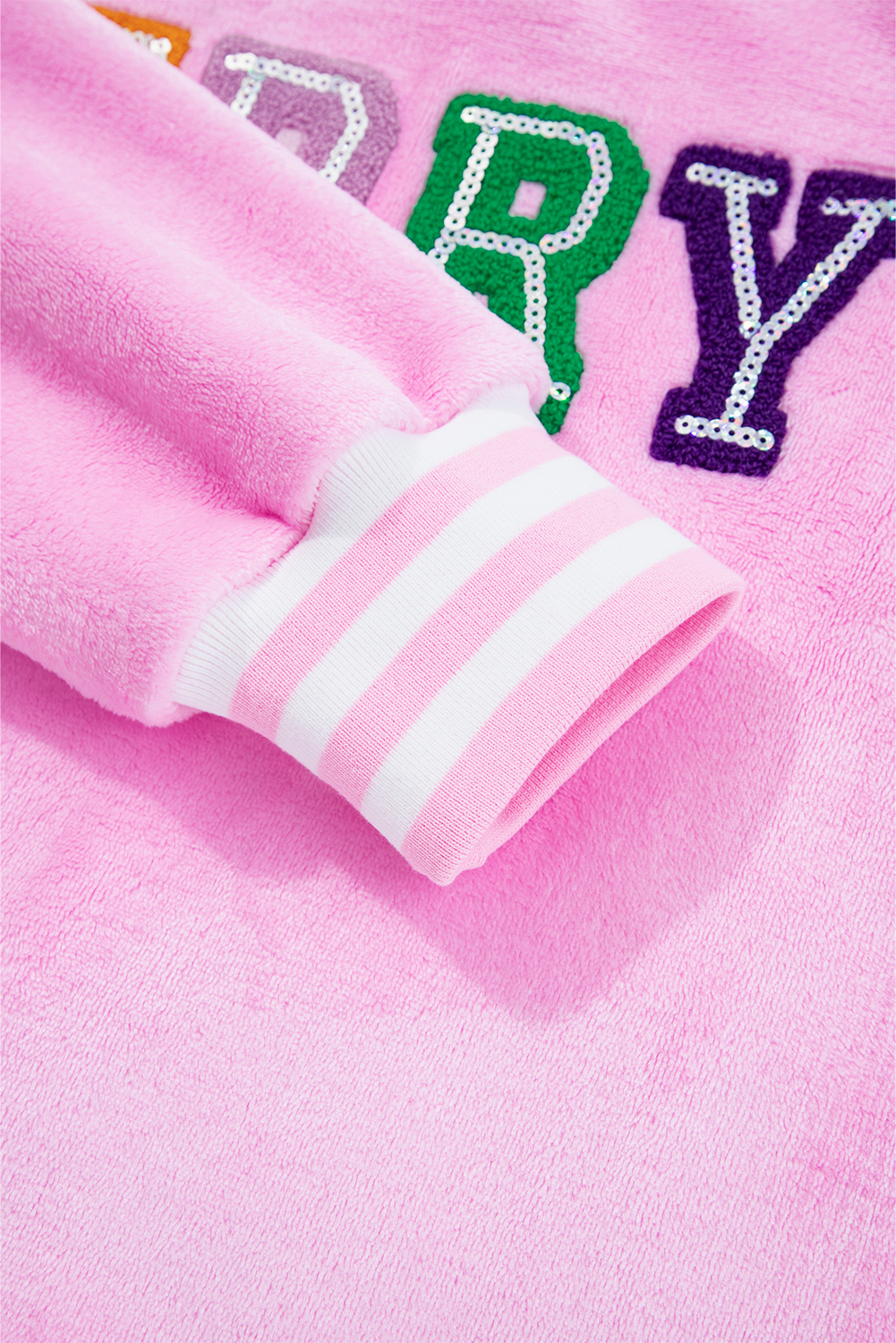 Sachet Pink Sequin Chenille MERRY Graphic Plush Pullover