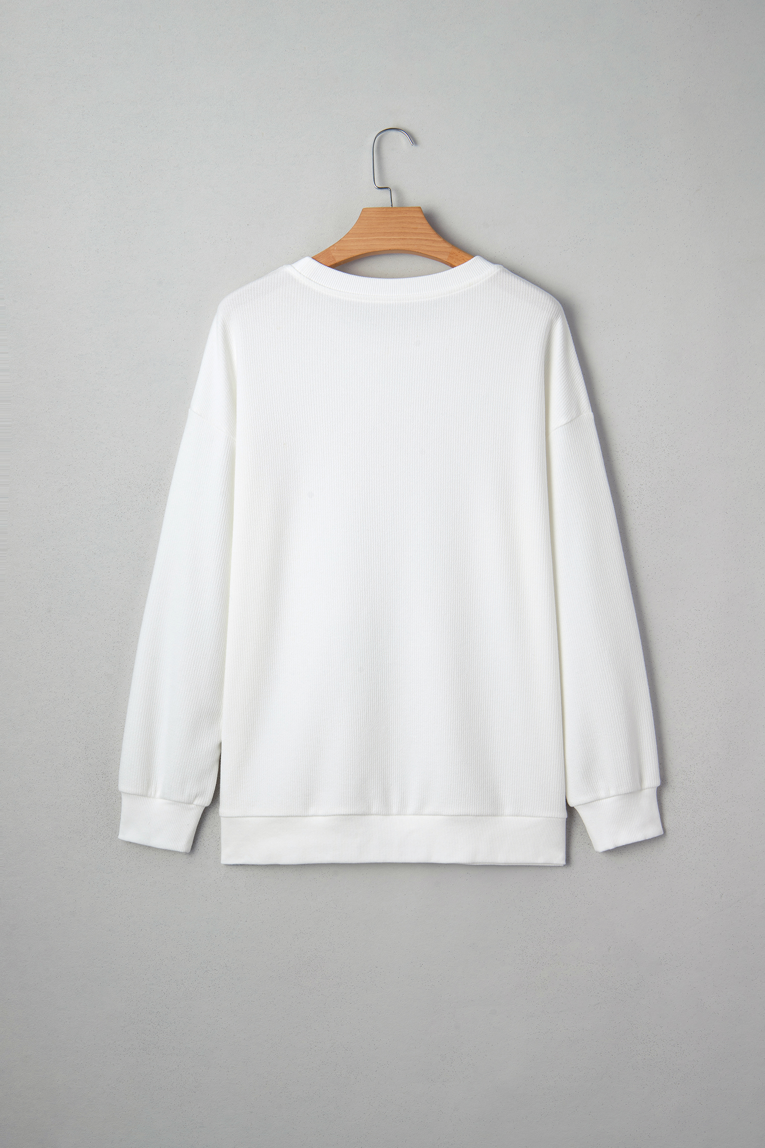 White Merry Tinsel Letter Embroidery Ribbed Drop Shoulder Sweatshirt