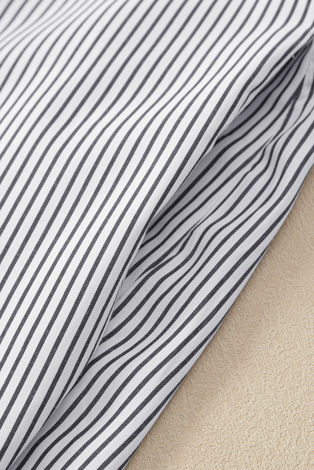 Red Stripe Smocked Cuffed Striped Boyfriend Shirt with Pocket