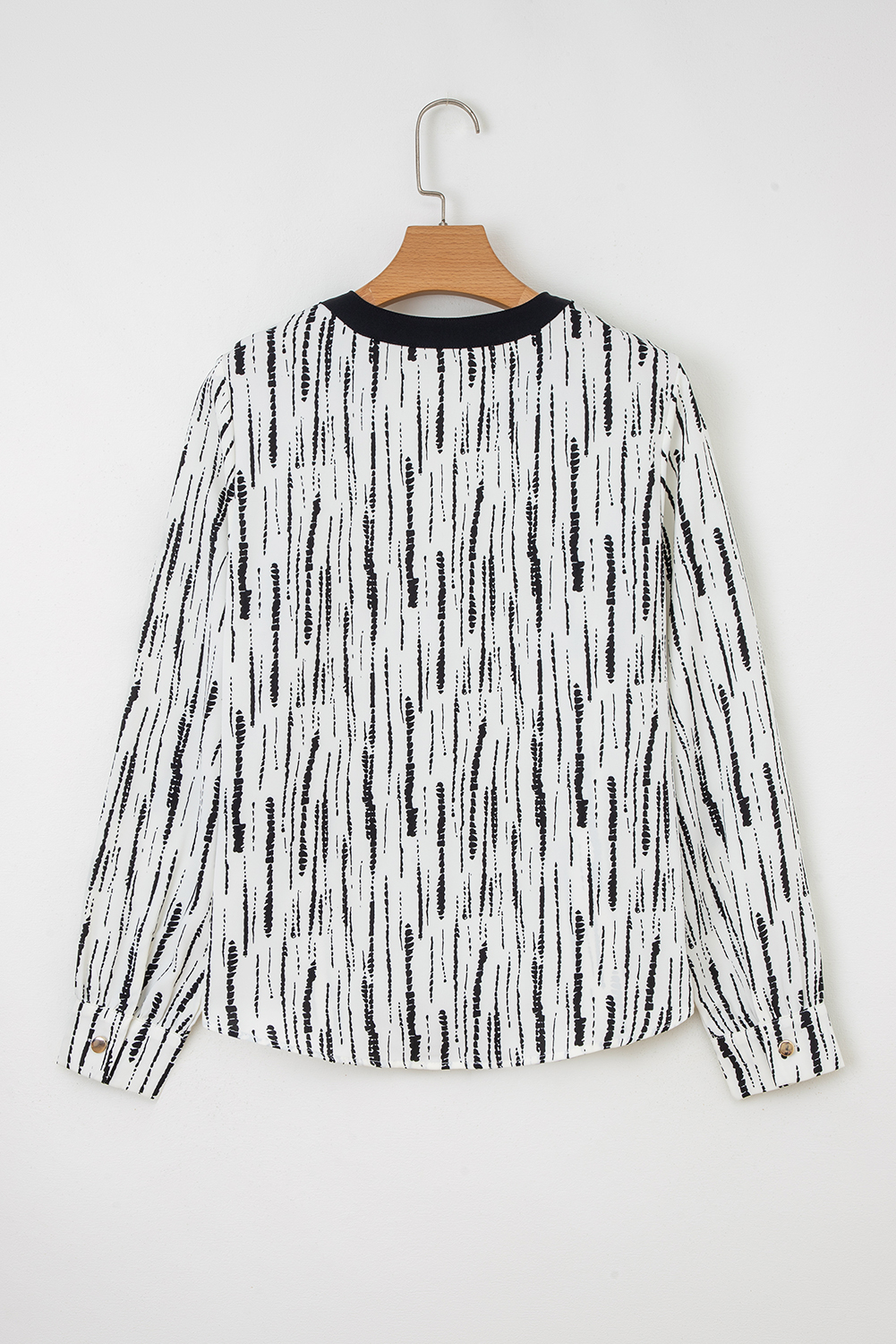 White Abstract Printed V Neck Fall Blouse