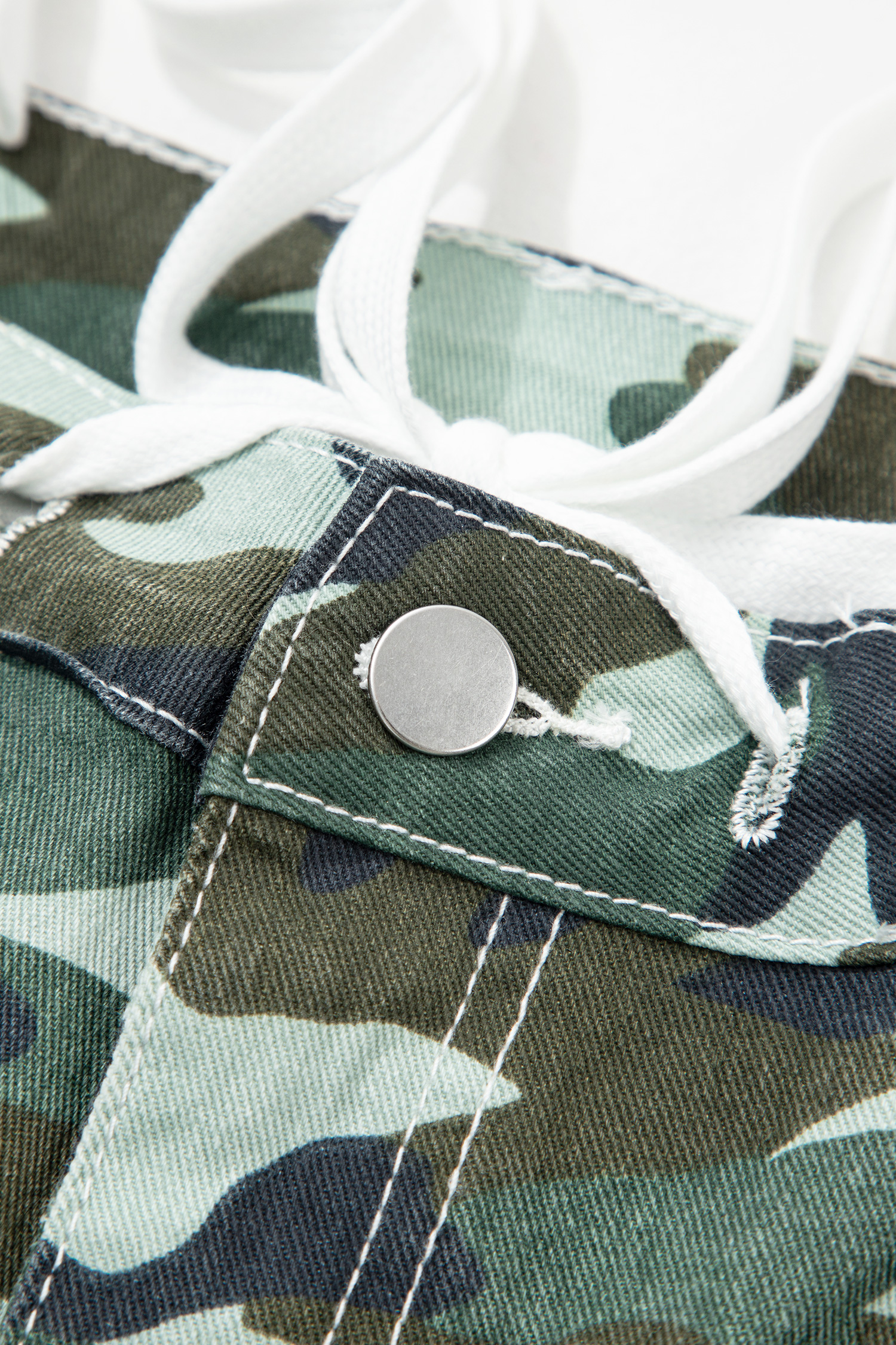 Green Camouflage Print Wide Leg Drawstring Denim Pants