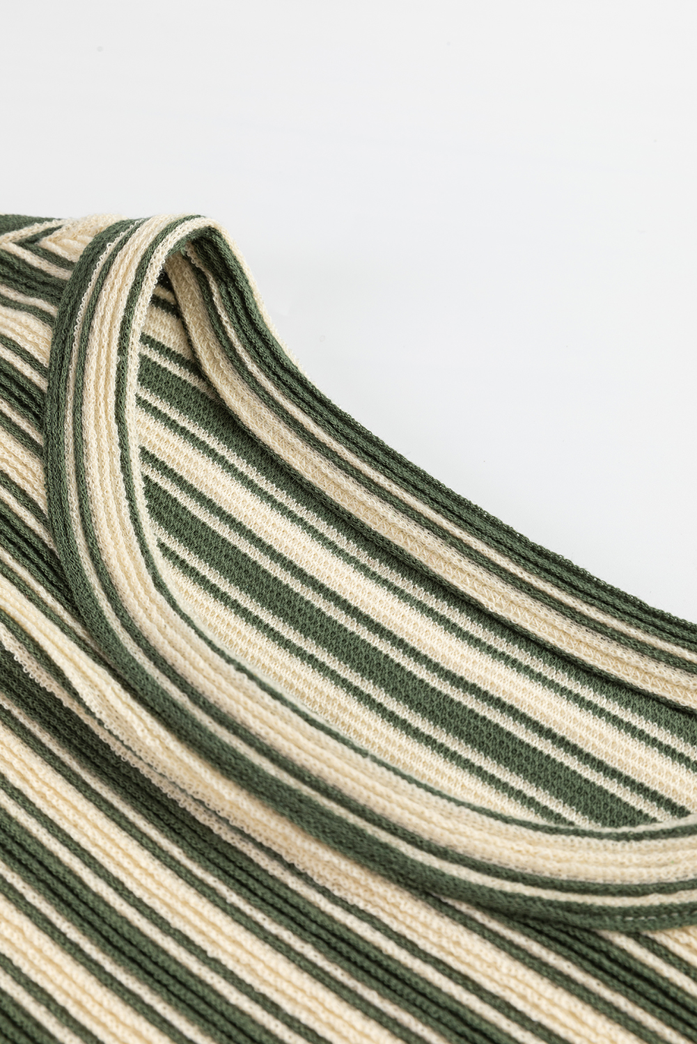 Green Stripe Textured Side Slits Crew Neck T Shirt
