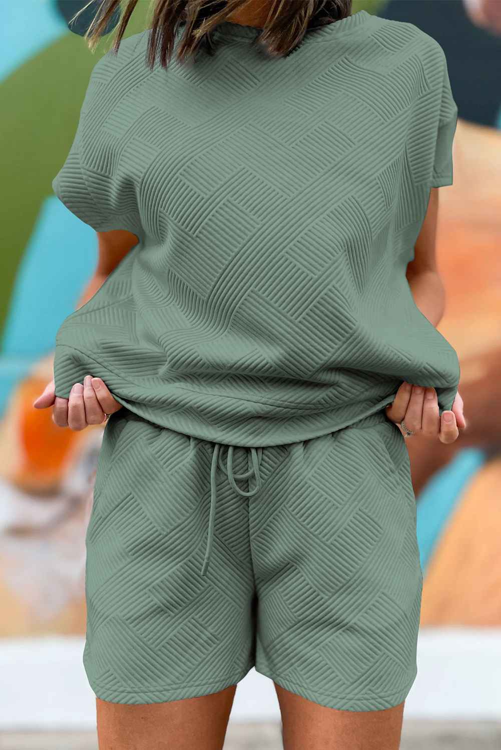 Mineral Blue Textured Short Sleeve Top and Shorts Set