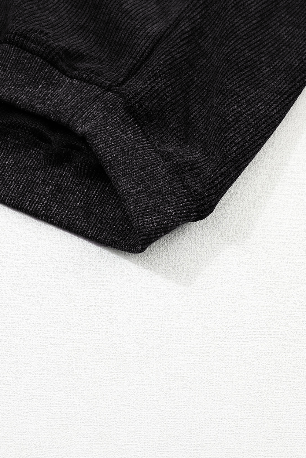 Pink Solid Ribbed Knit Round Neck Pullover Sweatshirt