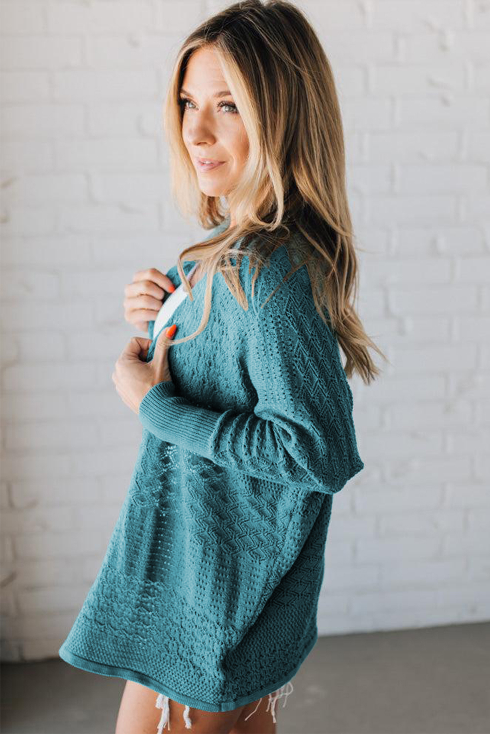 Redwood Burl Mixed Pattern Knitted Open Front Plus Cardigan