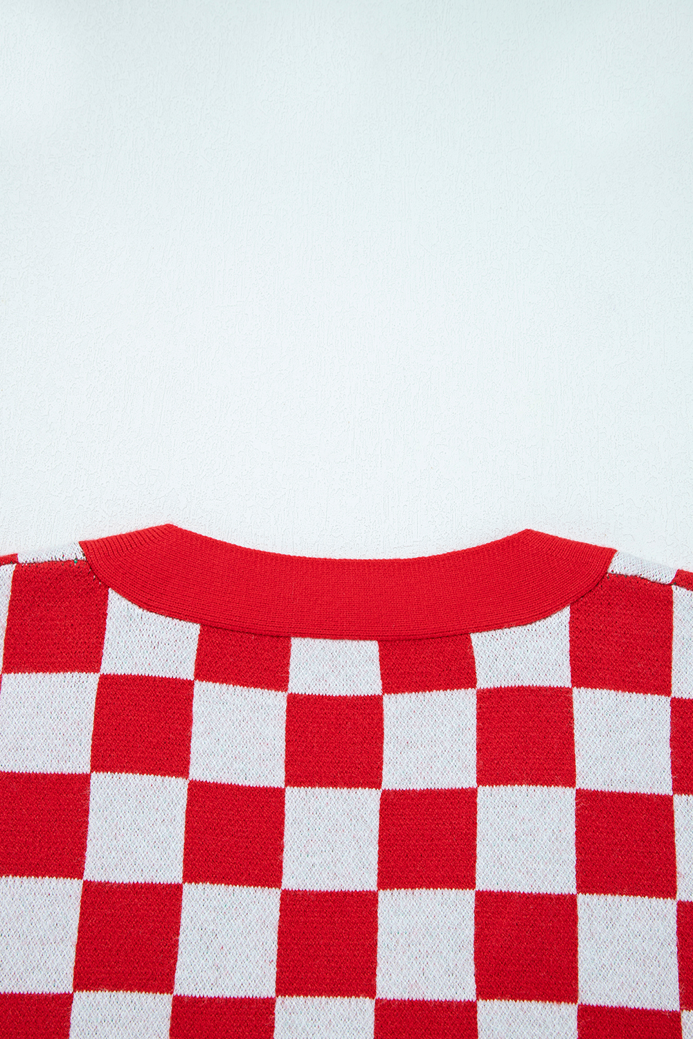 Pink Checkered Christmas Tree Pattern Button V Neck Cardigan Sweater