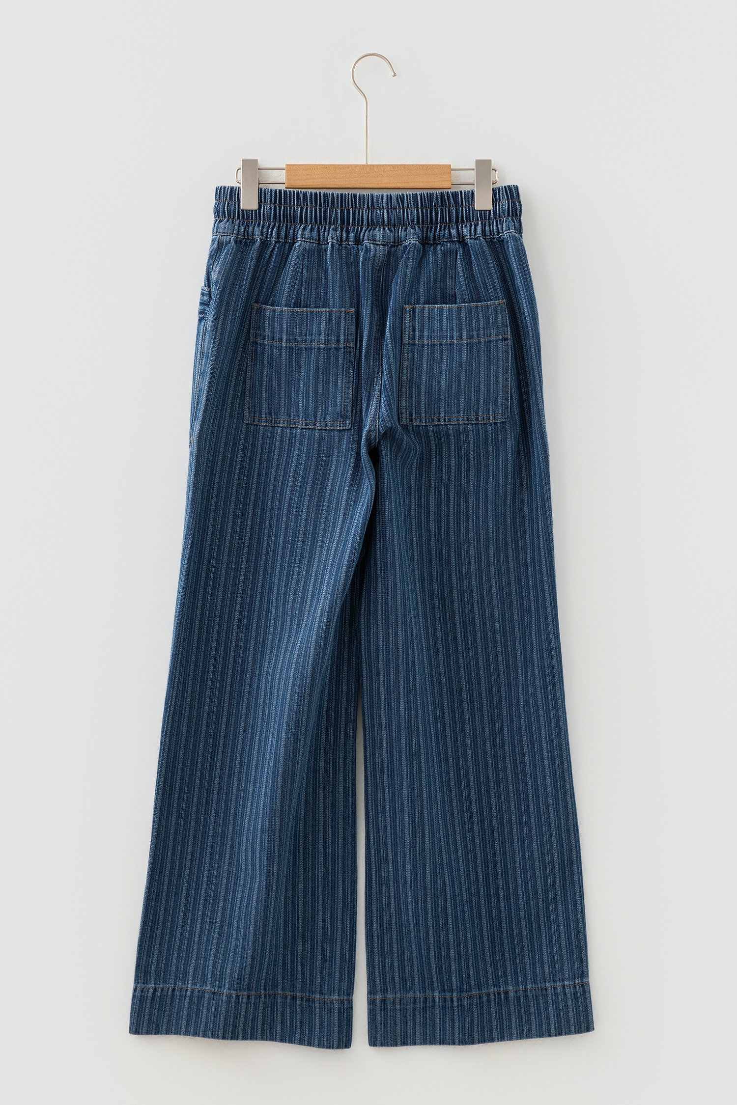 Blue Stripe Contrasted Drawstring Pocketed Loose Jeans