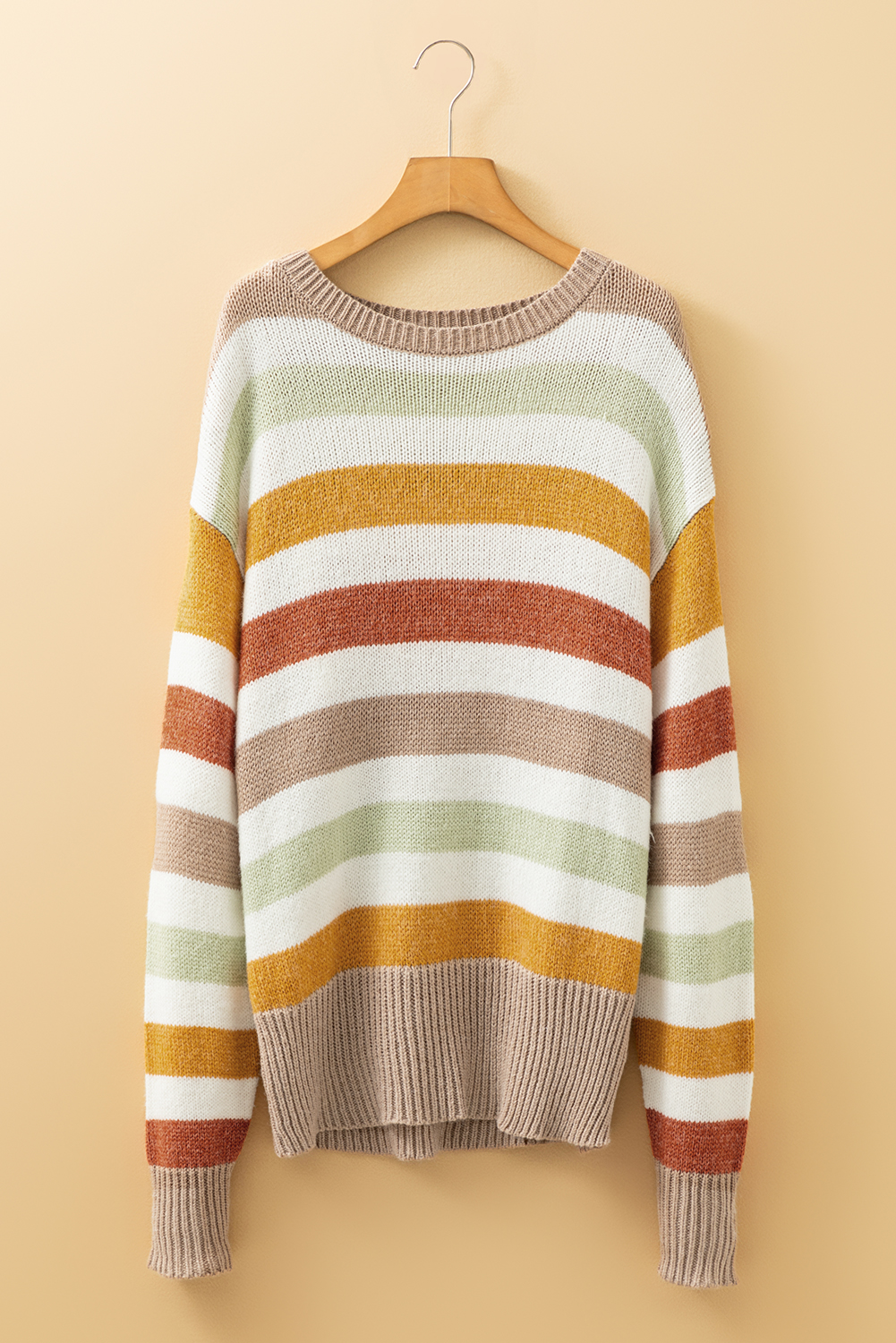Multicolour Stripe Drop Shoulder Crew Neck Sweater