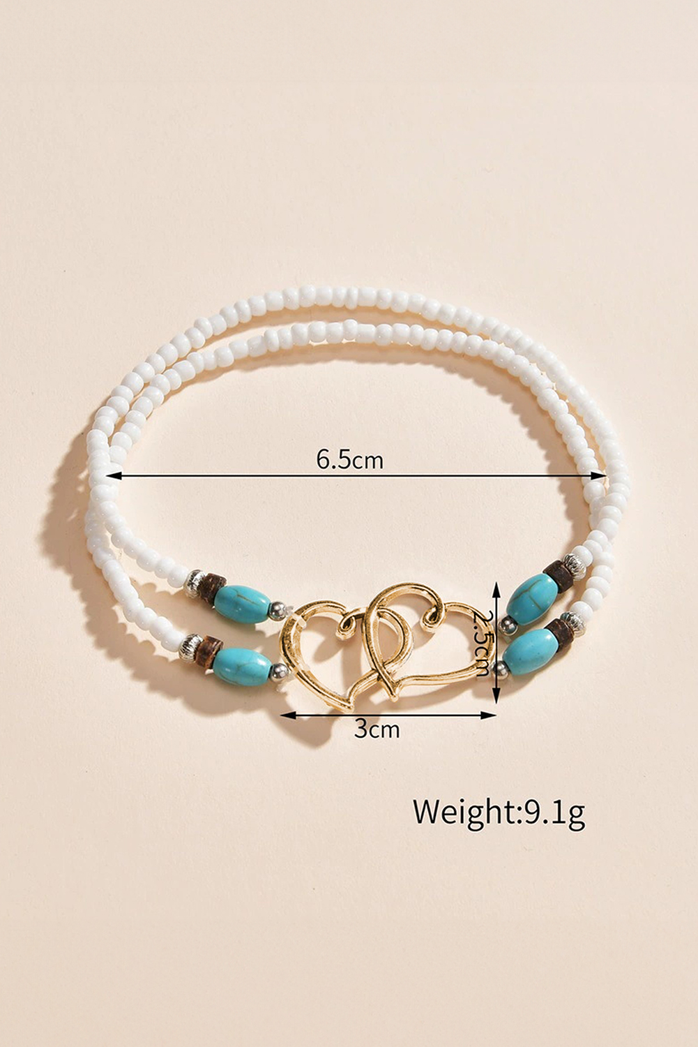Gold Boho Heart Shape Turquoise Beaded Stretch Anklet